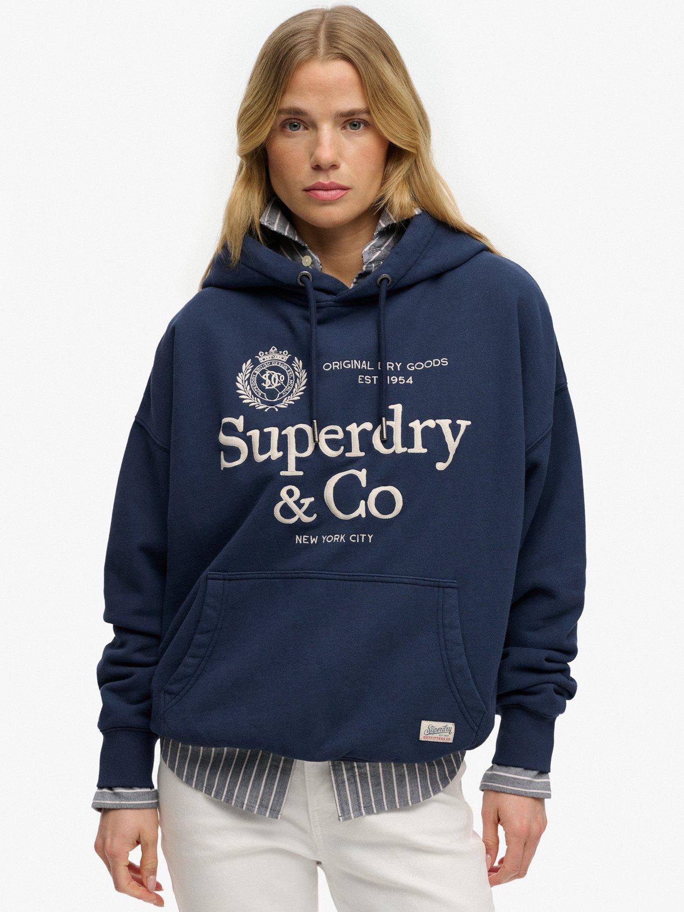 Superdry Luxe Casual Embroidered Relaxed Hoodie - Navy