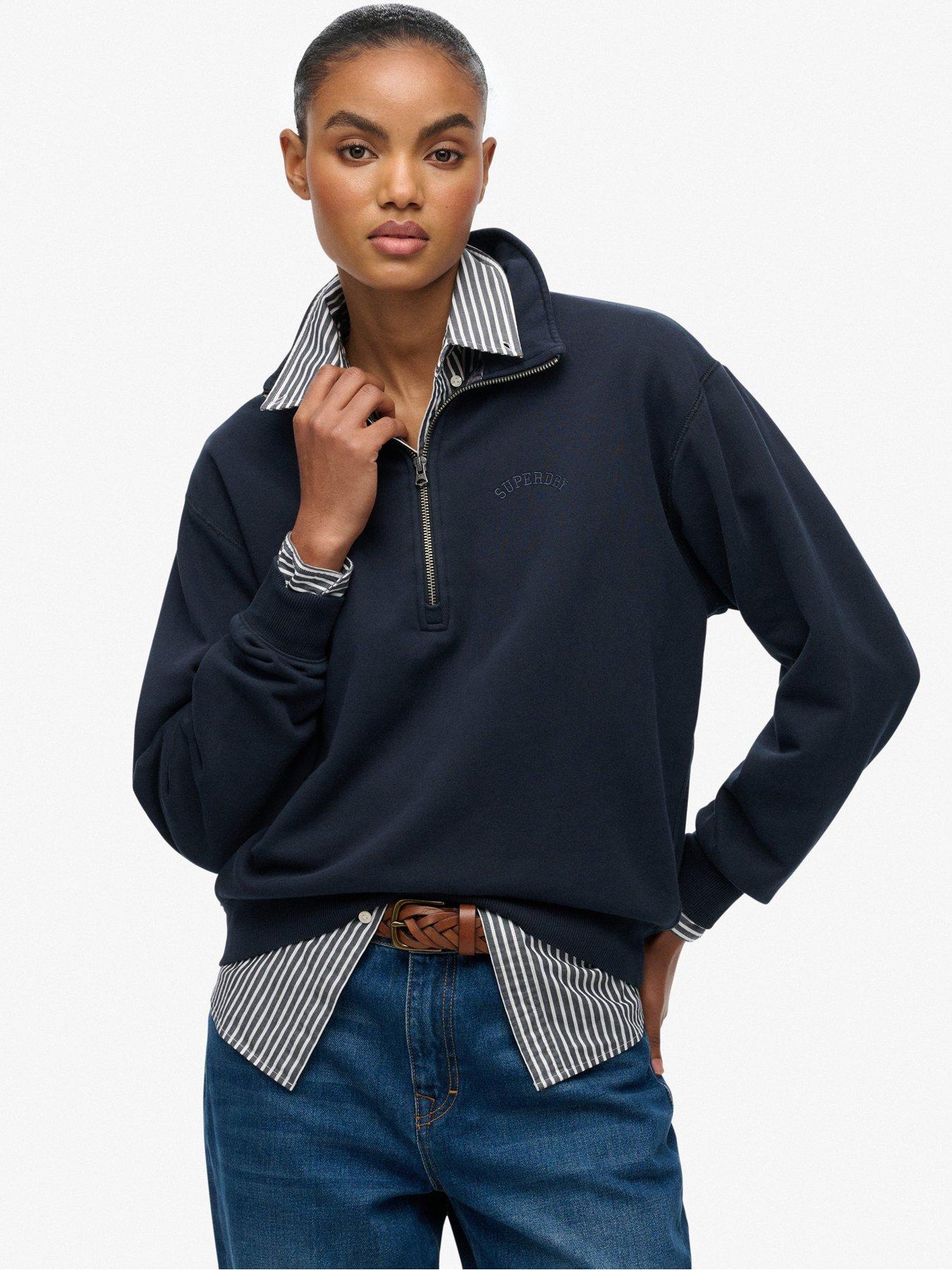 Superdry Essential Logo Garment Dye Half Zip Sweatshirt - Navy