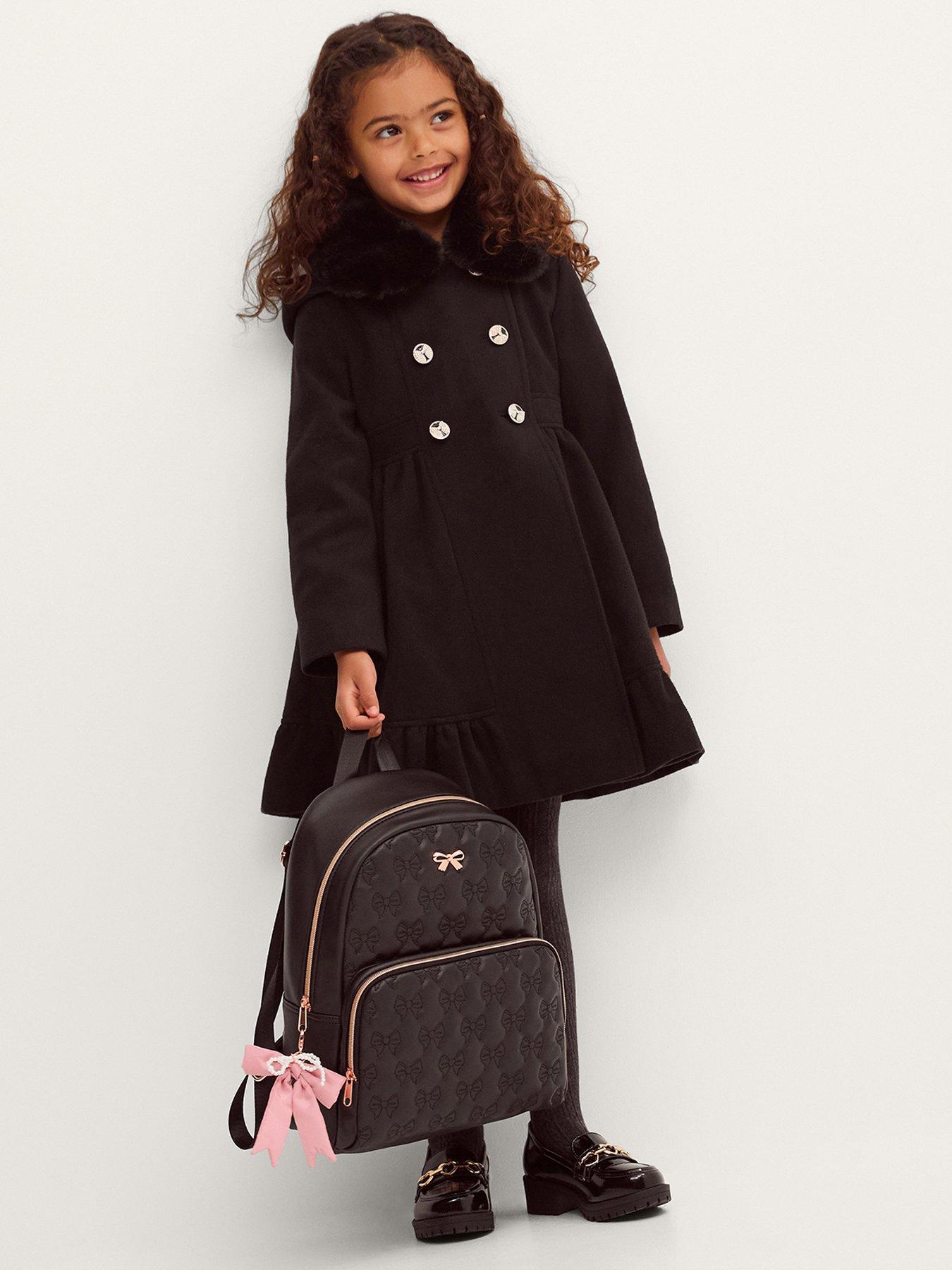 Monsoon Girls Smart Double Frill Hem Coat - Black