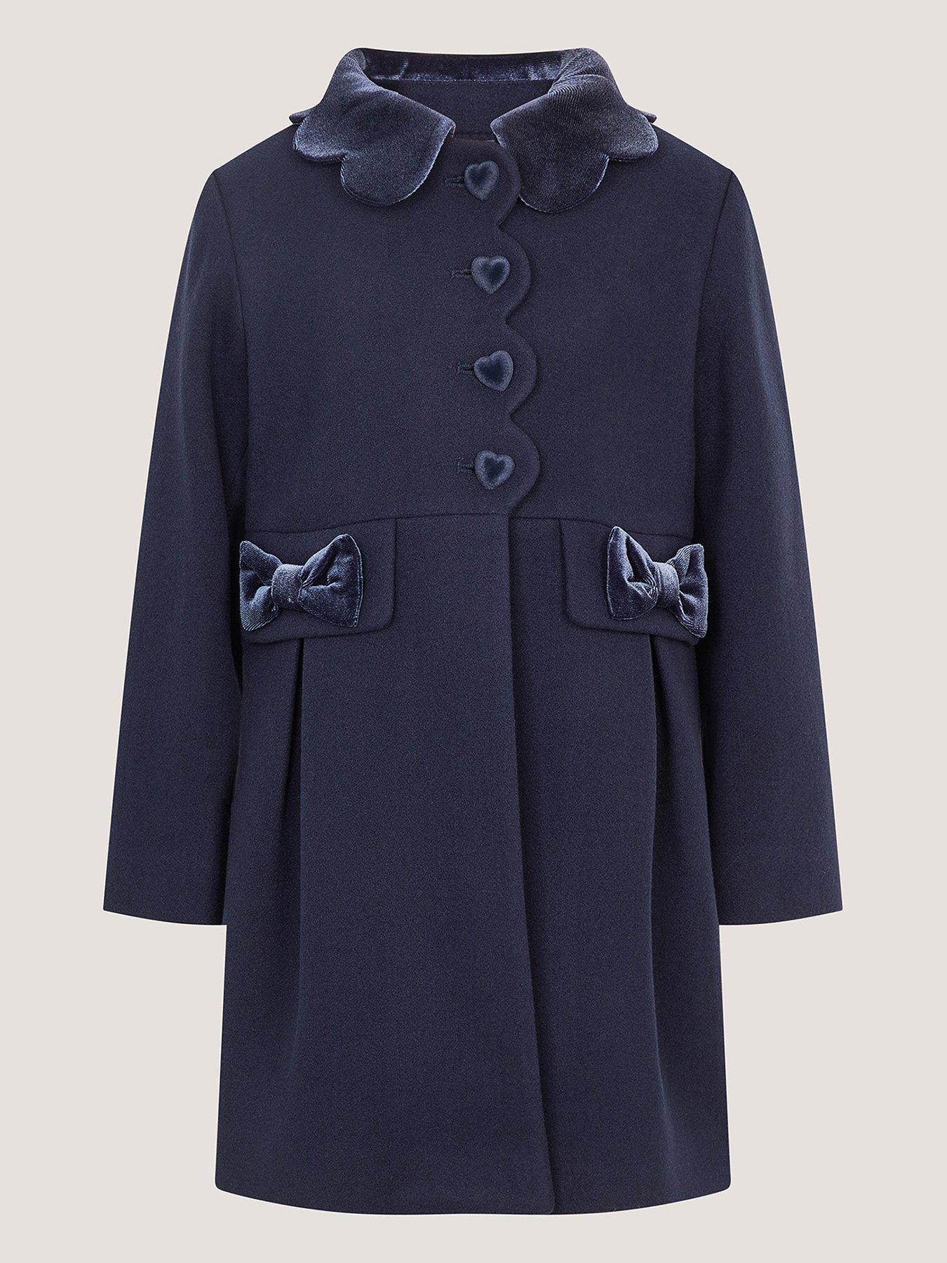 Monsoon Girls Smart Scalloped Coat - Navy