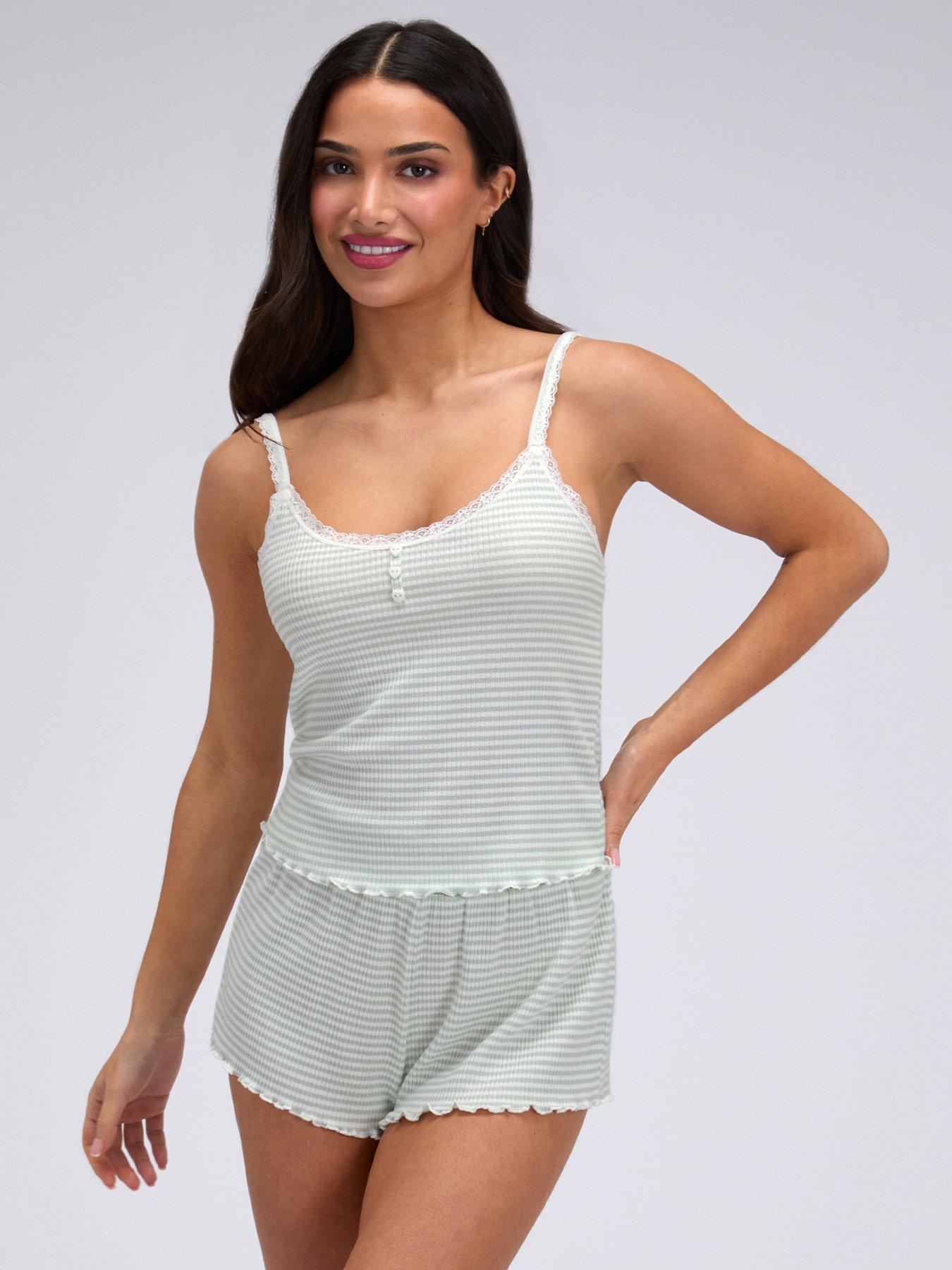 Boux Avenue Boux Avenue Stripe Rib Cami Set - Olive