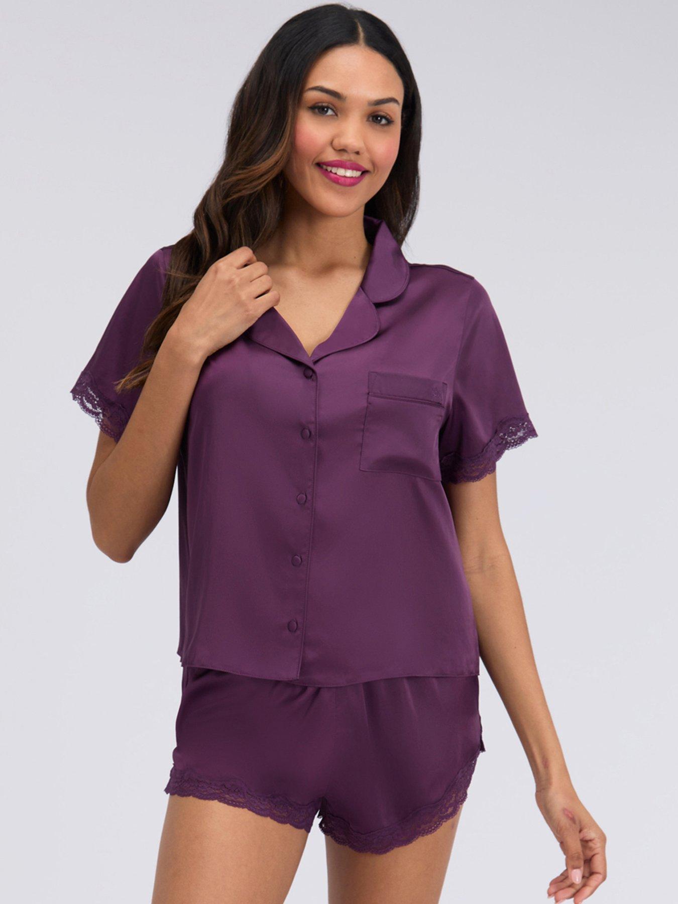 Boux Avenue Boux Avenue Daisy Satin Short Pj Set - Plum