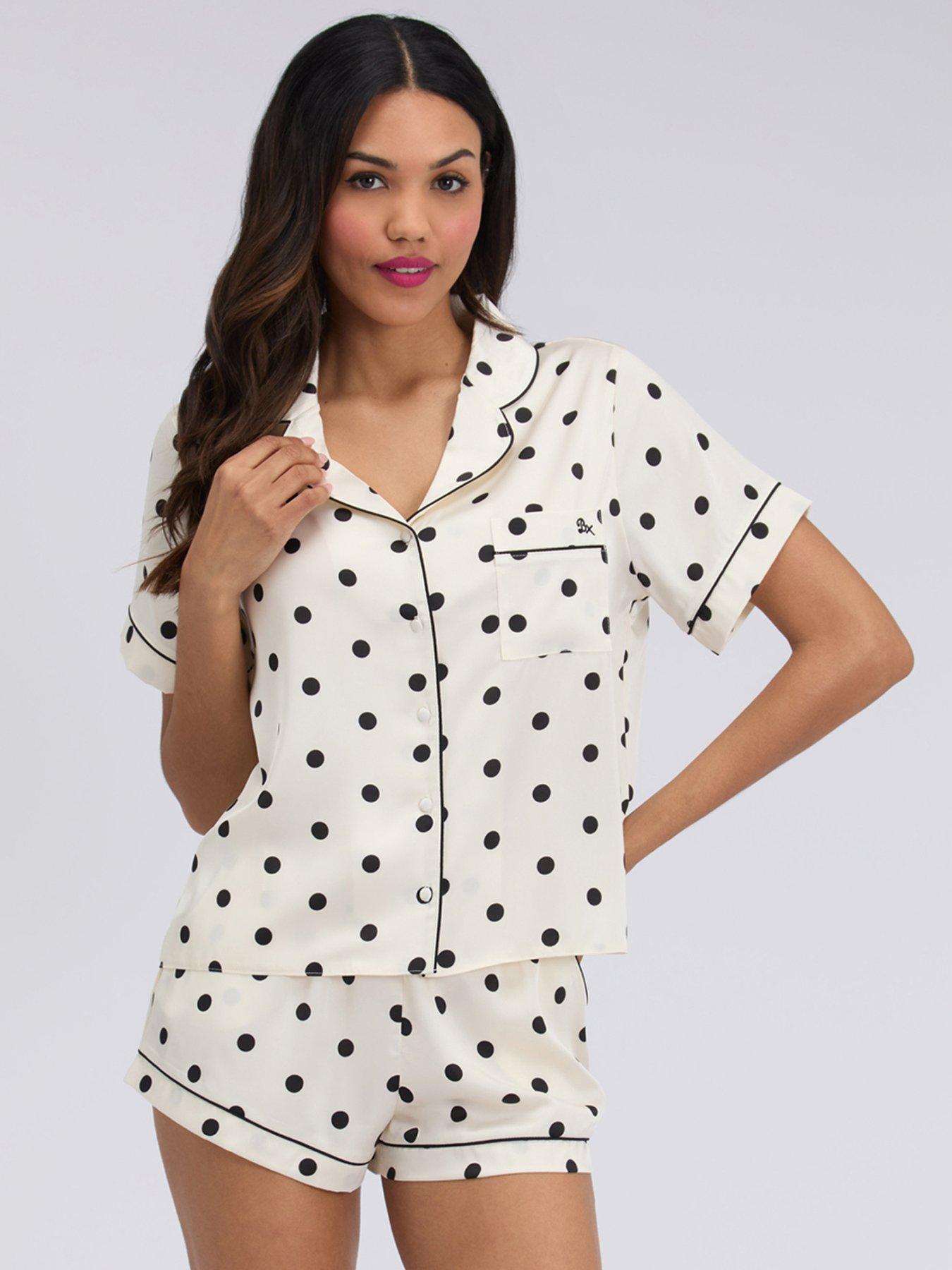 Image 1 of 6 of Boux Avenue Boux Avenue Spot Satin Short Pj Set - Ivory Mix