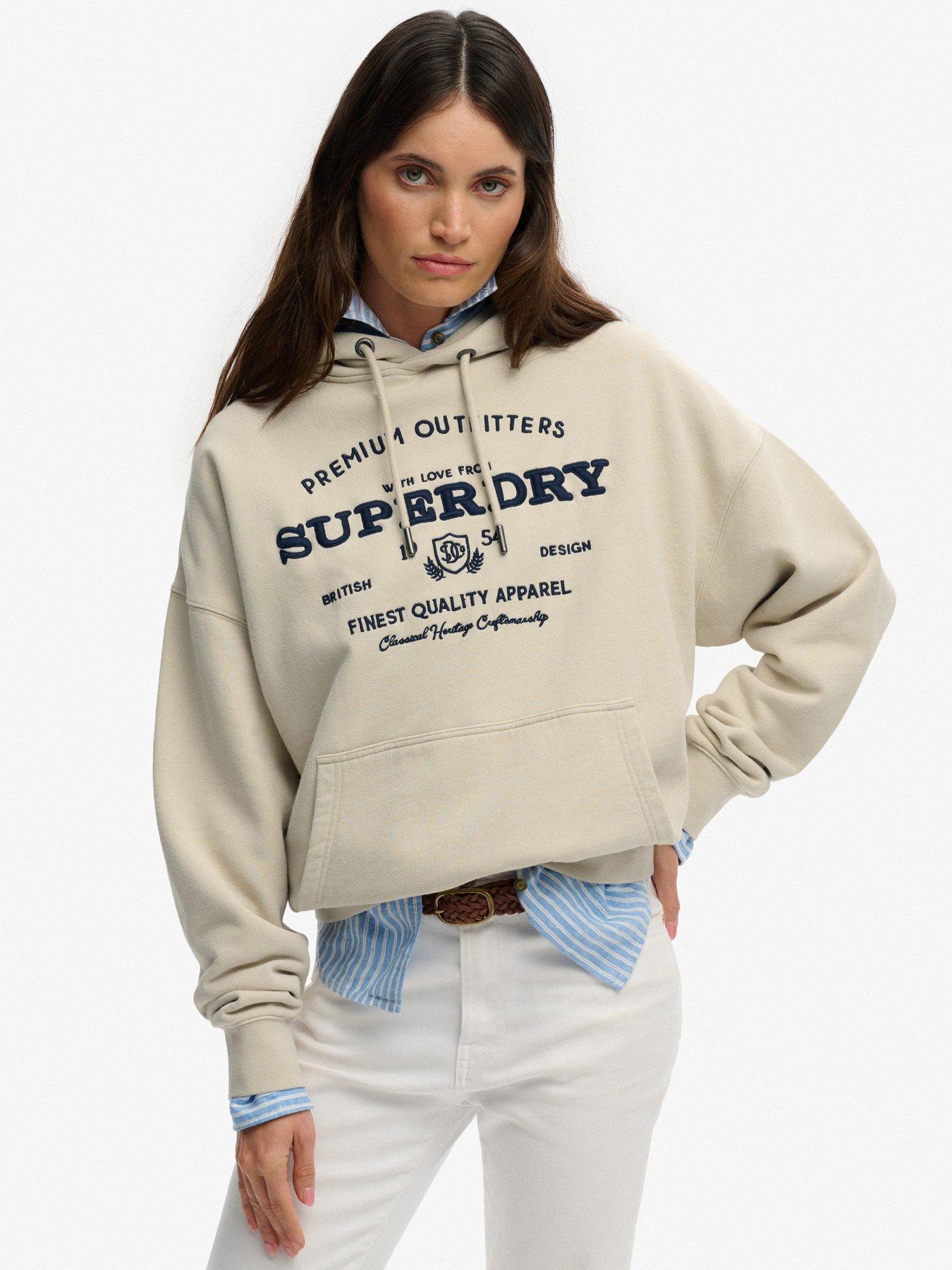 Superdry Luxe Casual Embroidered Relaxed Hoodie - Cream