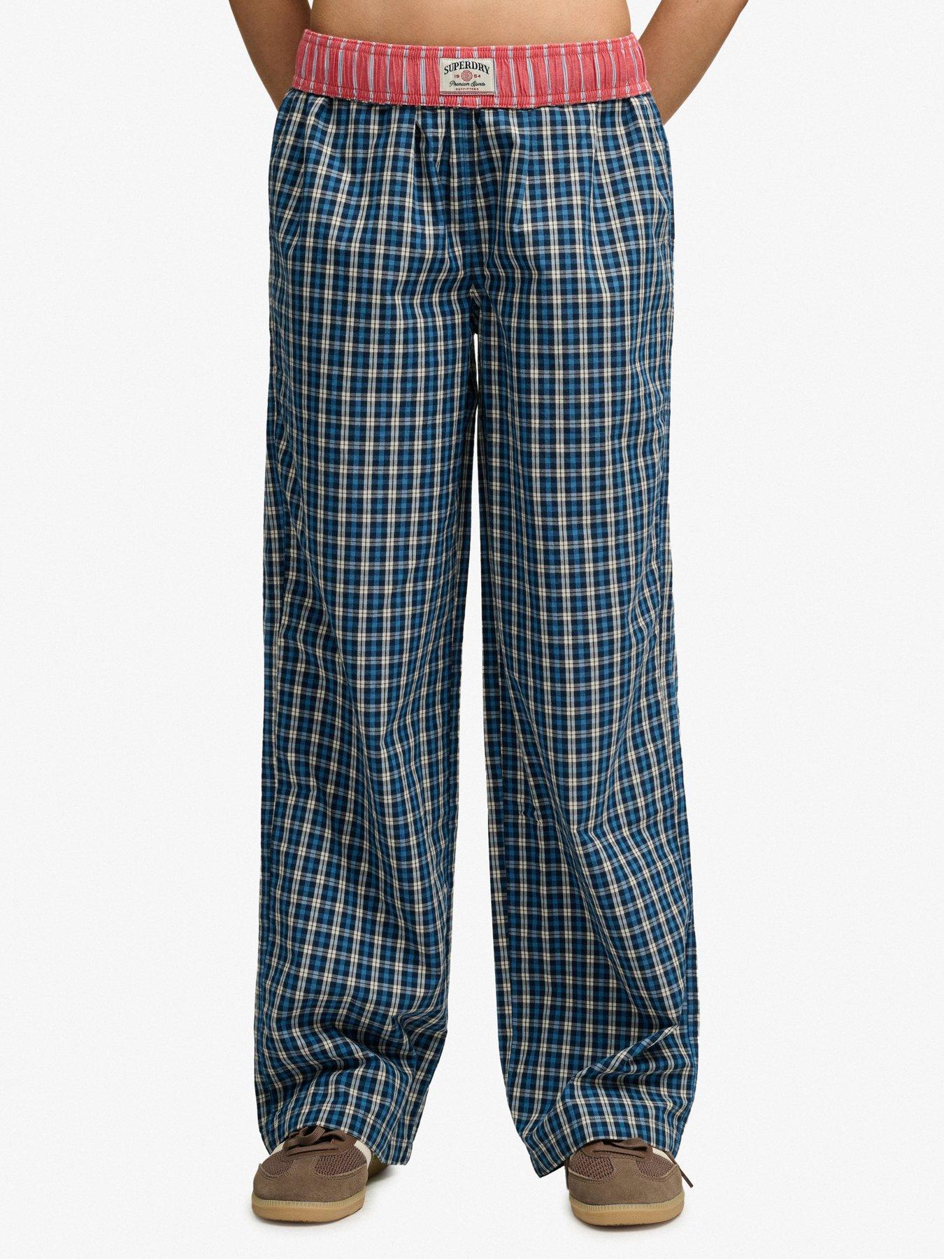 Image 1 of 7 of Superdry Mini Check Cotton Trousers - Navy