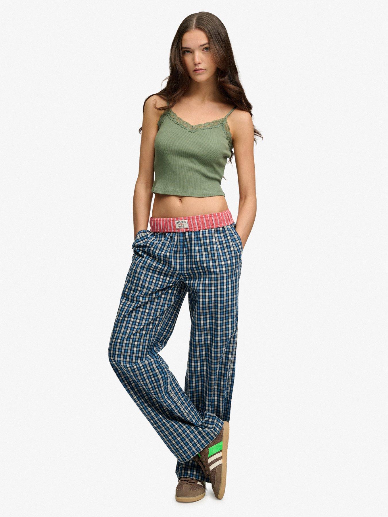 Image 3 of 7 of Superdry Mini Check Cotton Trousers - Navy
