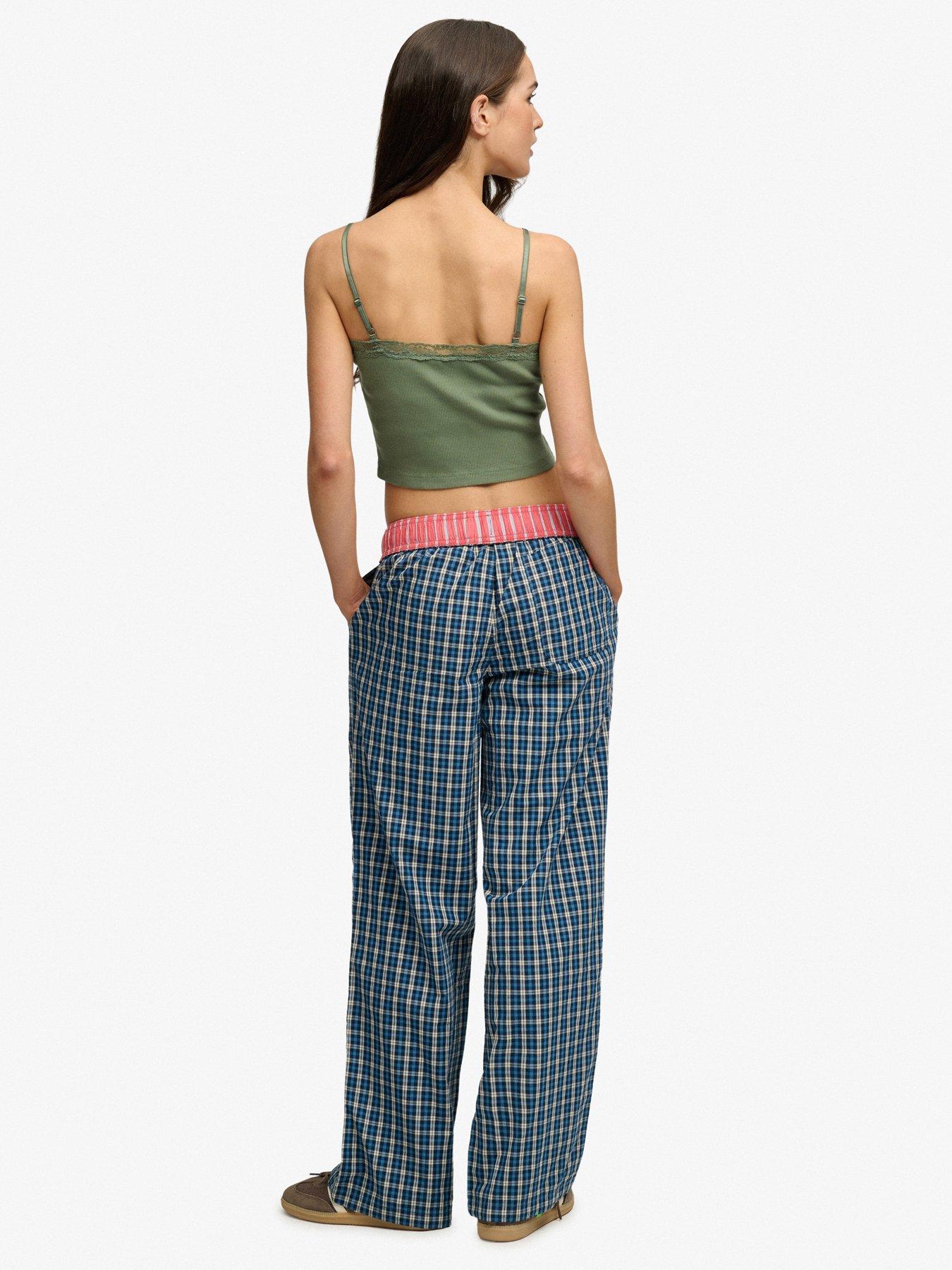 Image 4 of 7 of Superdry Mini Check Cotton Trousers - Navy