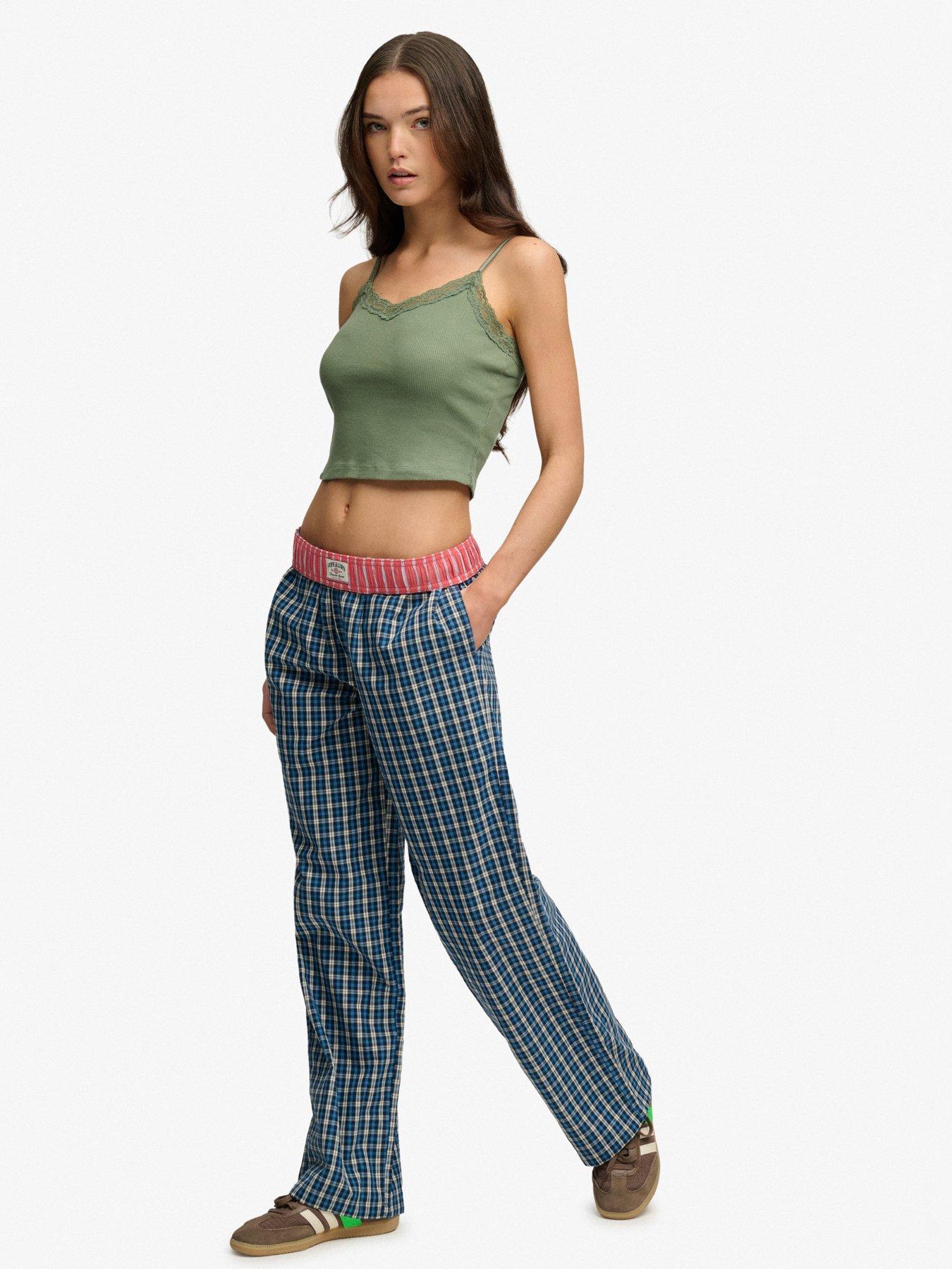 Image 5 of 7 of Superdry Mini Check Cotton Trousers - Navy