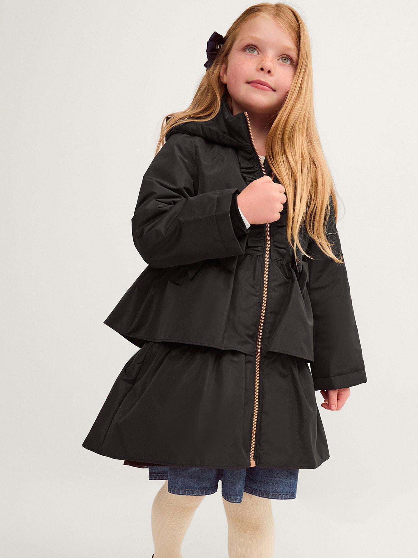 Image 1 of 4 of Monsoon Girls Bow Ruffle Lightweight Rainmac - Black