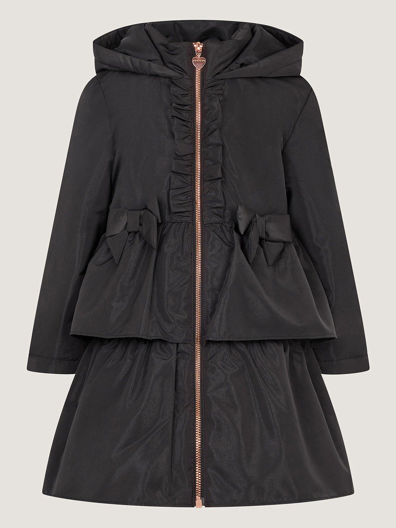 Image 2 of 4 of Monsoon Girls Bow Ruffle Lightweight Rainmac - Black