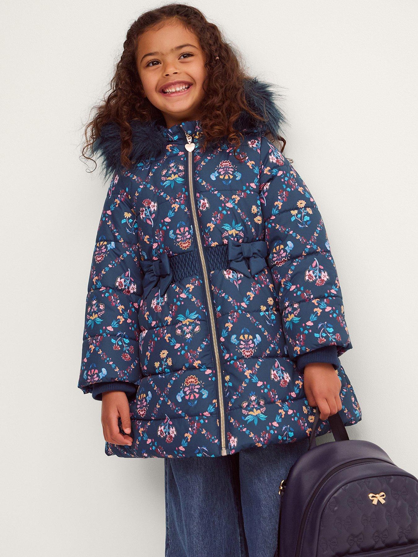 Image 1 of 4 of Monsoon Girl Padded Trellis Floral Coat - Navy