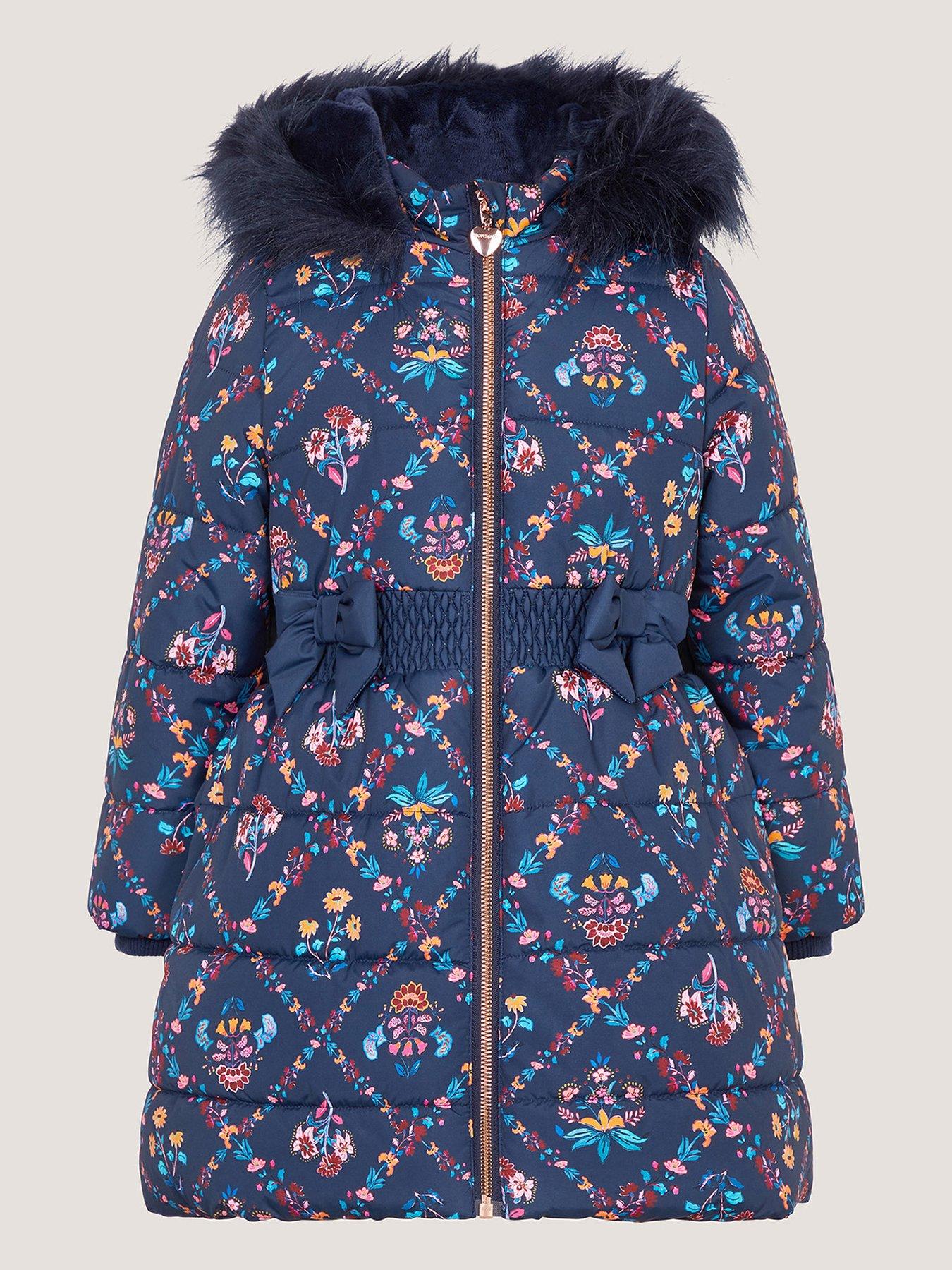 Image 2 of 4 of Monsoon Girl Padded Trellis Floral Coat - Navy