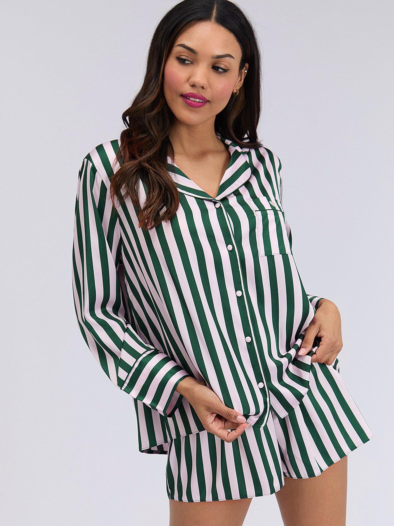 Boux Avenue Boux Avenue Stripe Oversized Short Pj Set - Deep Green
