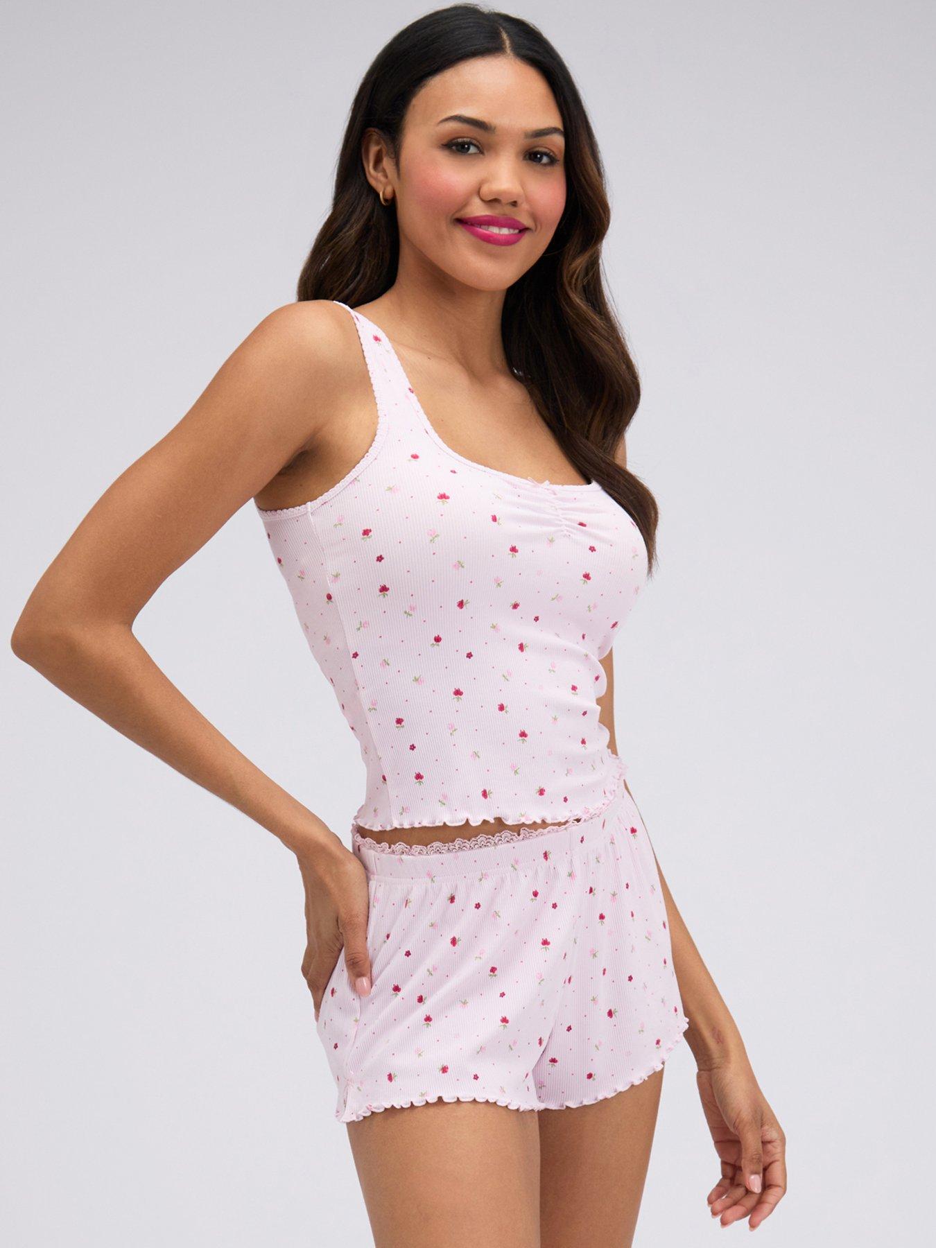 Image 3 of 5 of Boux Avenue Boux Avenue Floral Rib Vest Short Pj Set - Pink Mix