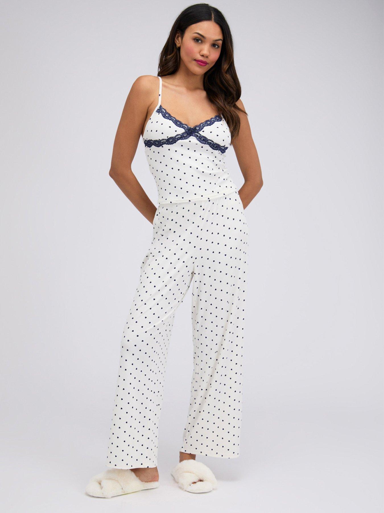 Image 1 of 6 of Boux Avenue Boux Avenue Navy Heart Rib Pyjama Set - Ivory Mix