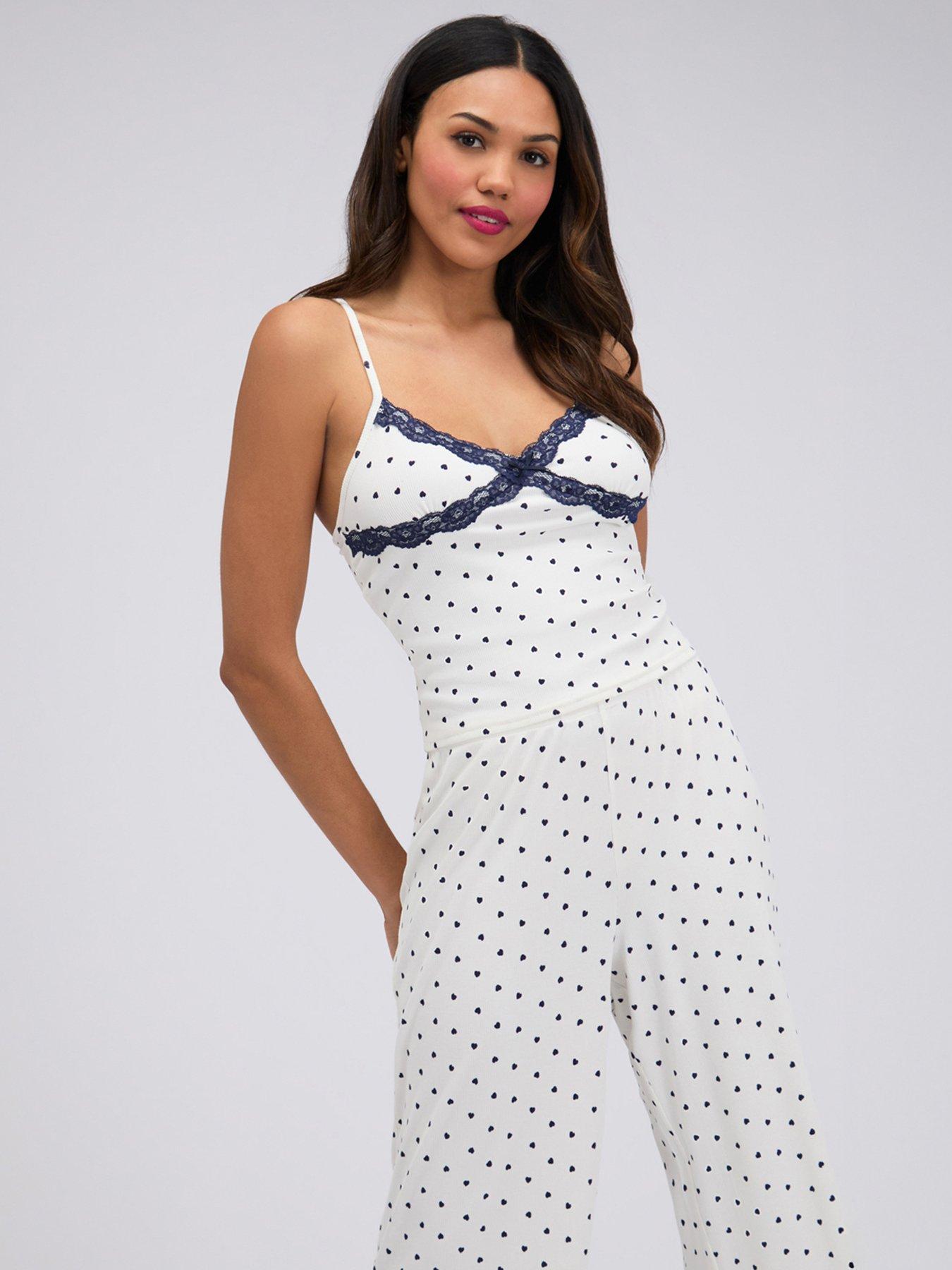 Image 3 of 6 of Boux Avenue Boux Avenue Navy Heart Rib Pyjama Set - Ivory Mix