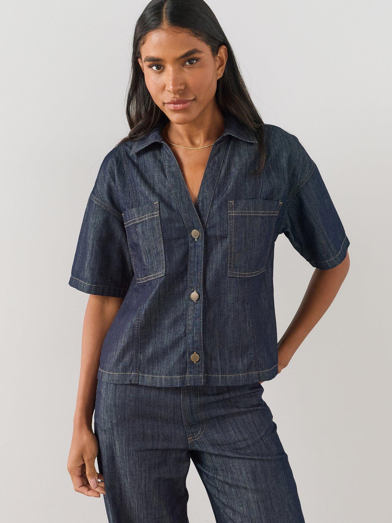 The Very Collection Short Sleeve Denim Co-ord Shirt - Dark Wash