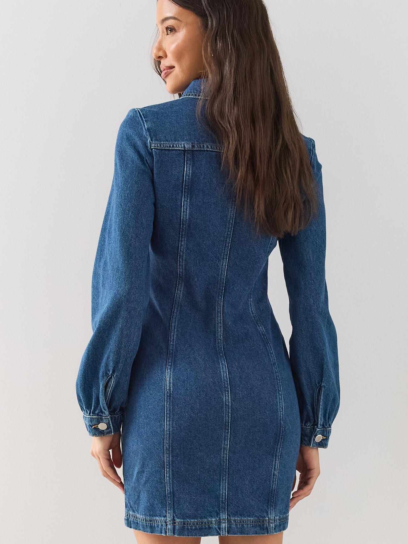 Image 2 of 6 of The Very Collection Seam Detail Denim Midi Dress Dark Wash