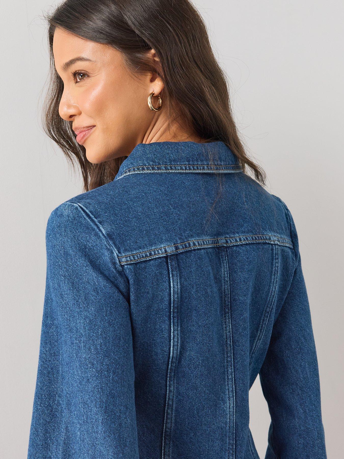 Image 4 of 6 of The Very Collection Seam Detail Denim Midi Dress Dark Wash