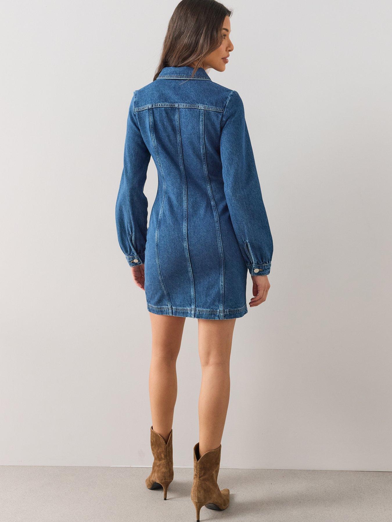 Image 5 of 6 of The Very Collection Seam Detail Denim Midi Dress Dark Wash