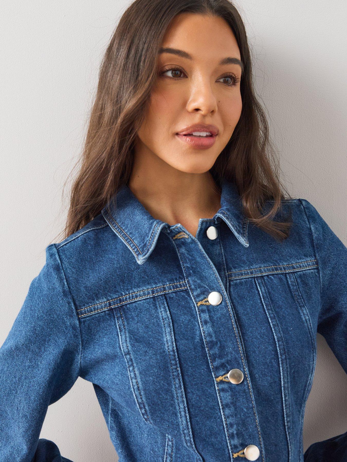 Image 6 of 6 of The Very Collection Seam Detail Denim Midi Dress Dark Wash