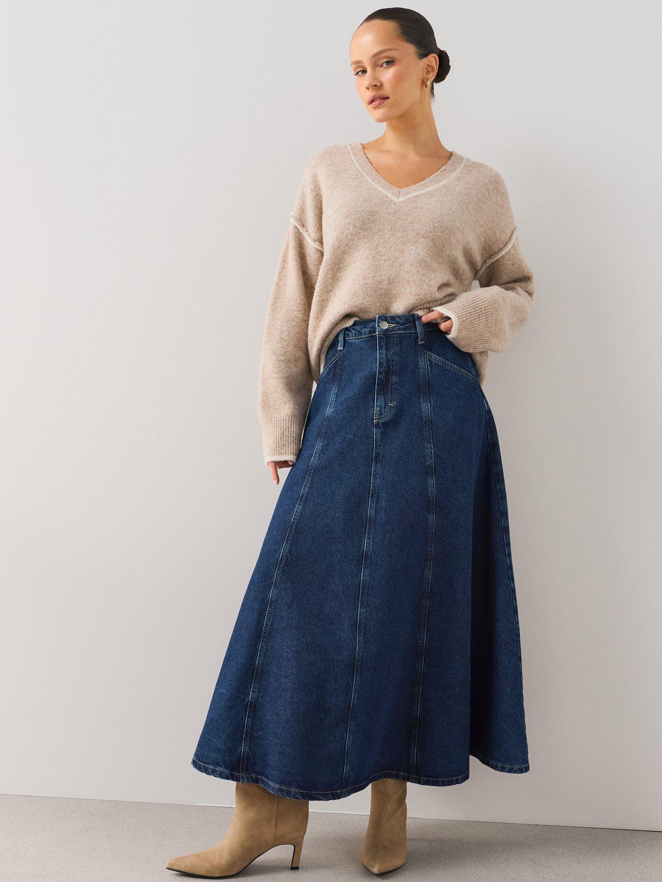The Very Collection Seam Detail Denim Maxi Skirt - Mid Wash