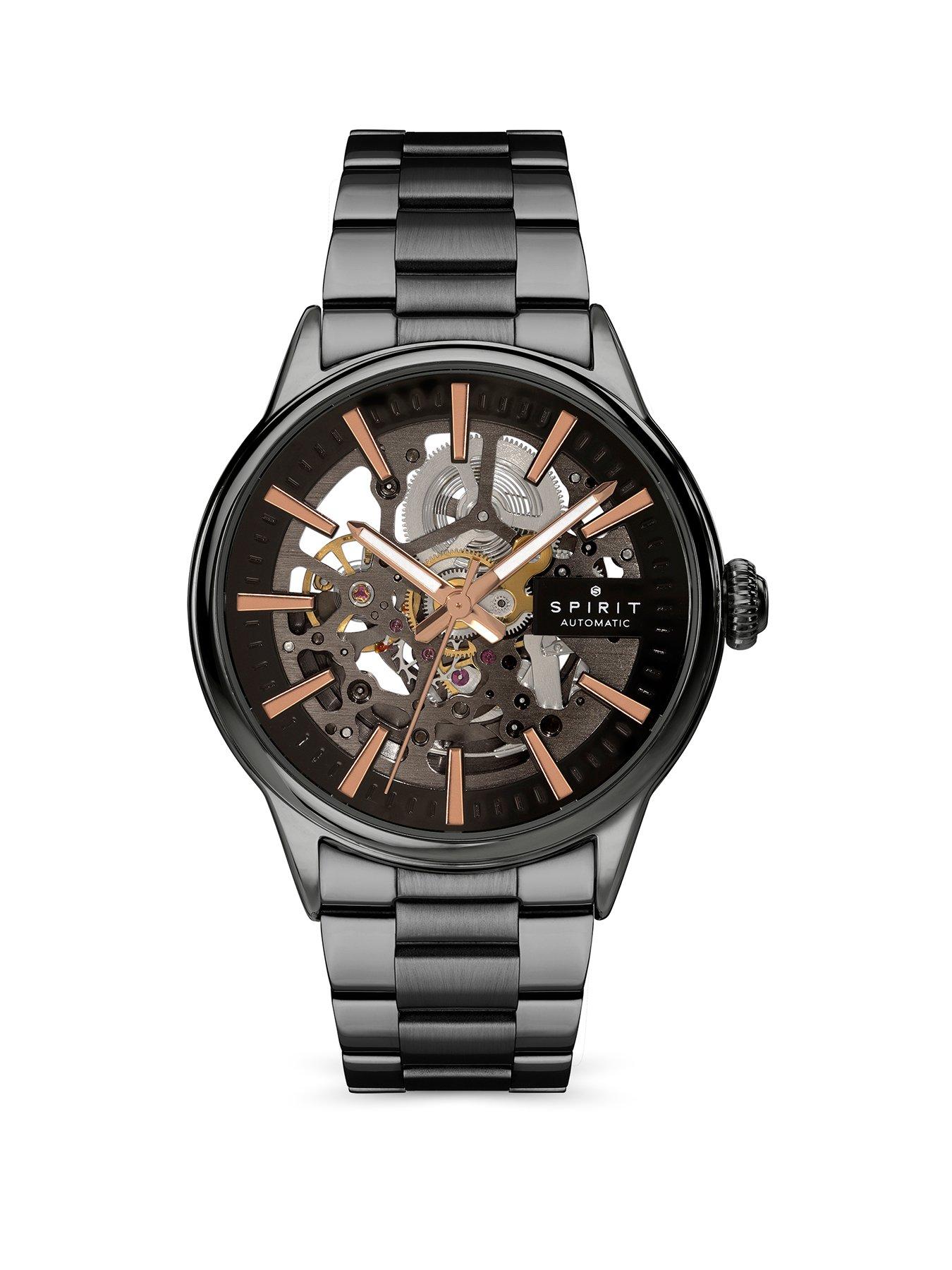 Image 1 of 7 of Spirit Gents Skeleton Automatic Black Plated Bracelet Watch