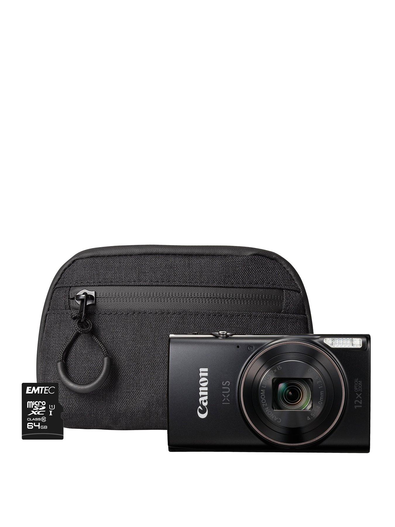 Canon Ixus 285 HS A 20MP 12x Zoom Compact Camera - Black - Camera + 64GB MicroSD Card + Case