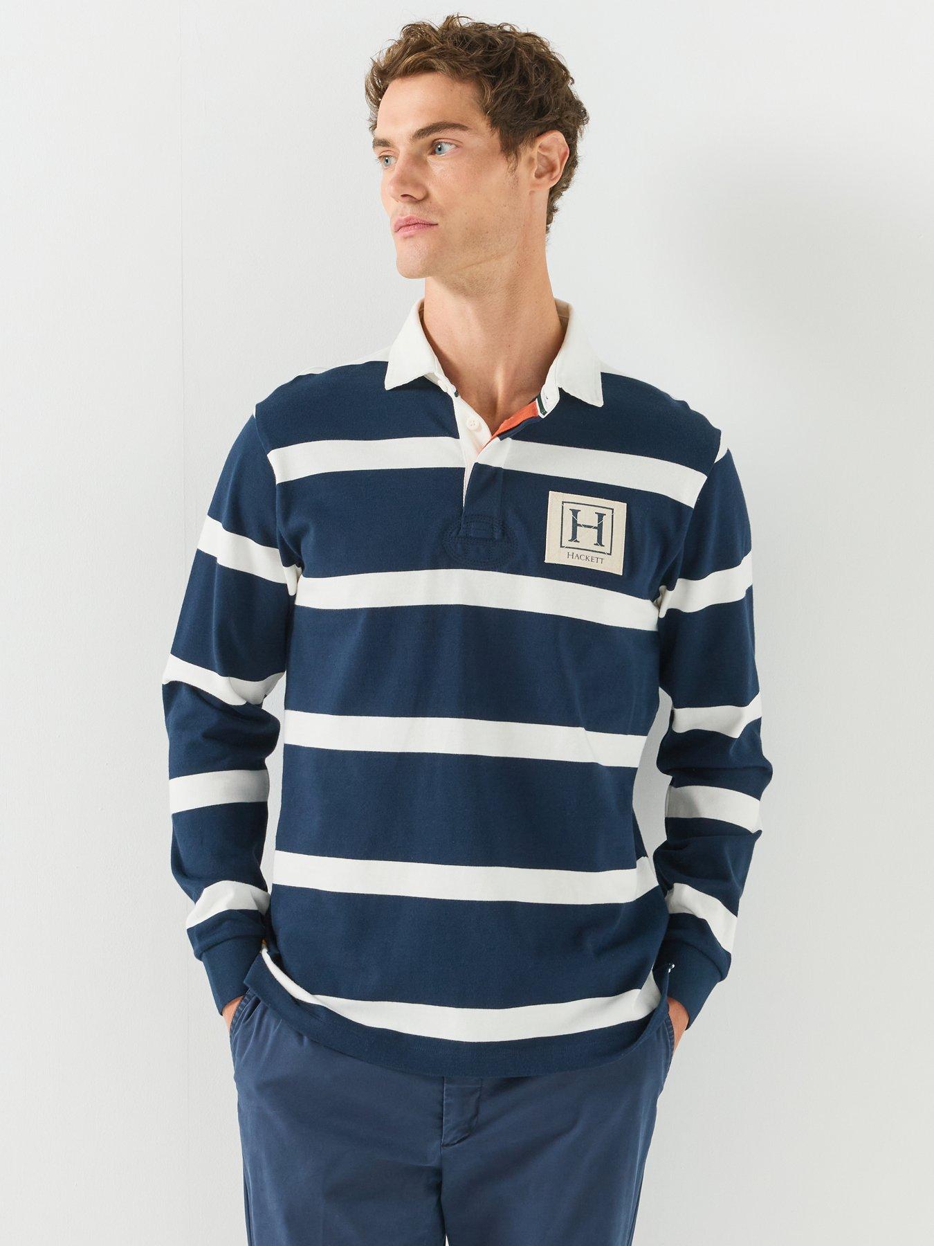 Hackett Heritage H Striped Rugby Shirt - Navy