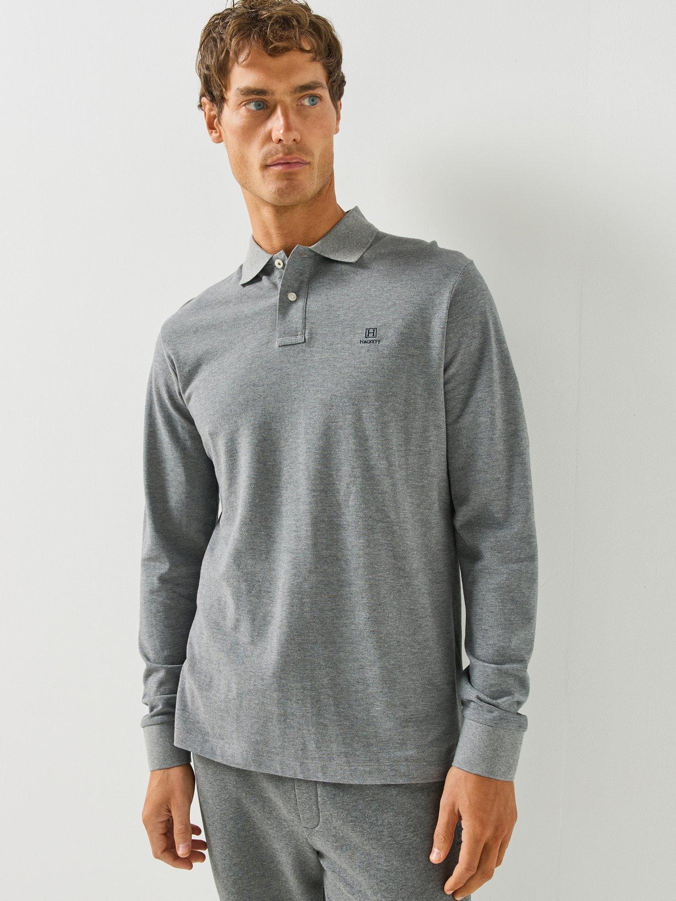 Image 1 of 5 of Hackett Heritage Small Logo Long Sleeve Polo Shirt - Grey
