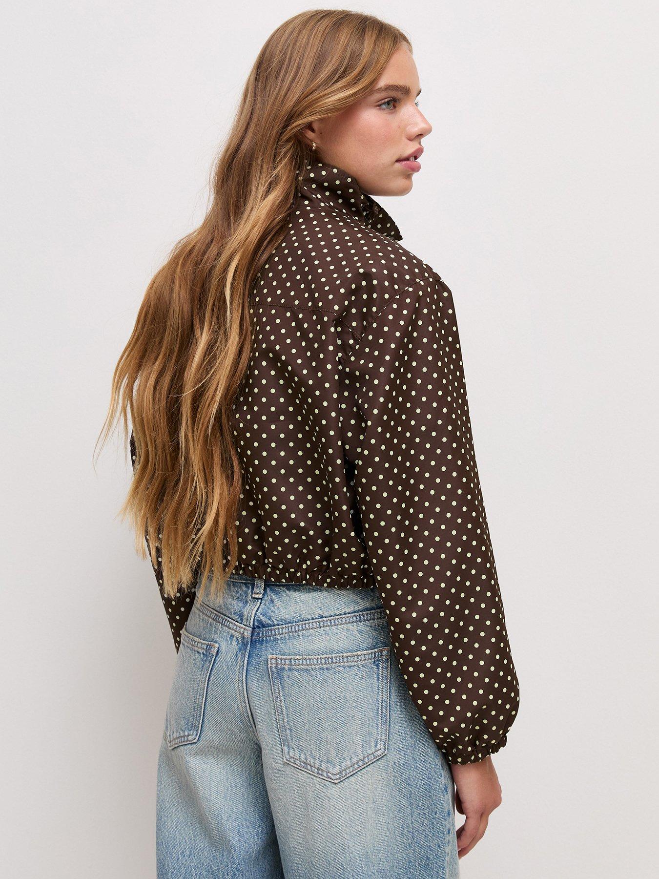 Image 2 of 5 of New Look 915 Girls Spot Print High Neck Zip Windbreaker Jacket - Brown