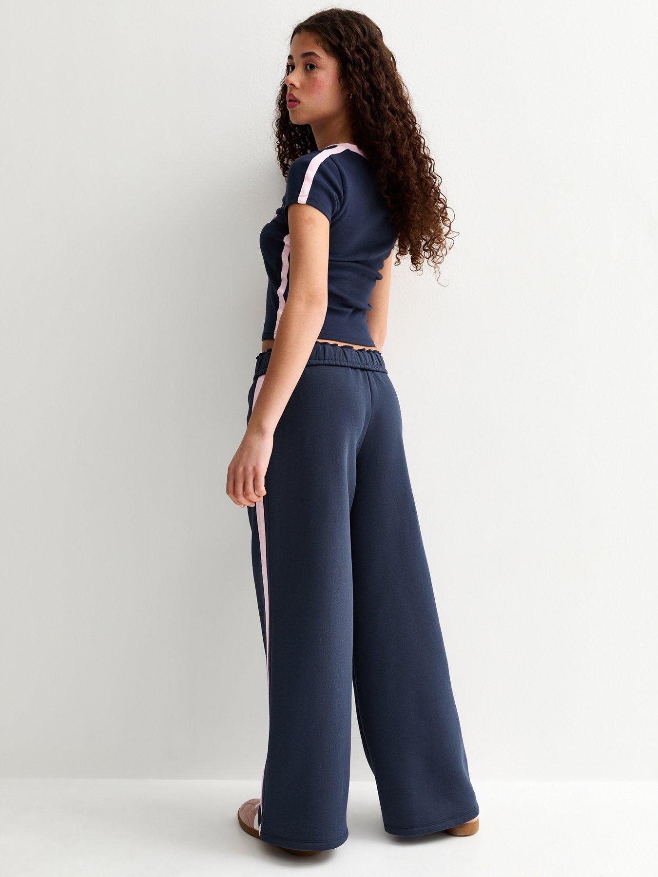 Image 2 of 5 of New Look 915 Girls Foldover Waist Super Wide Leg Jogging Bottoms - Dark Blue