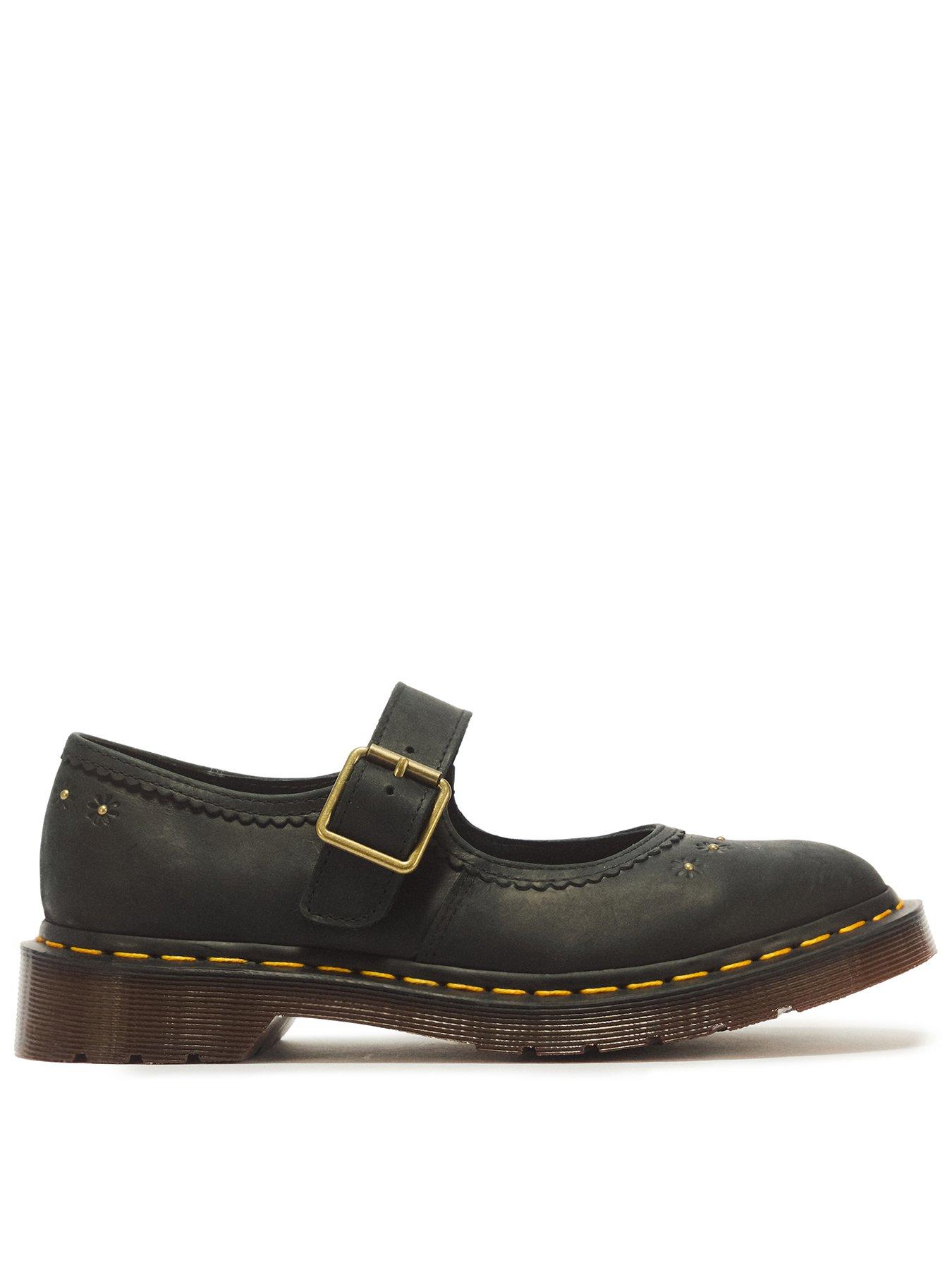 Dr Martens Mary Jane Flower Crazy Horse Leather Shoes - Black