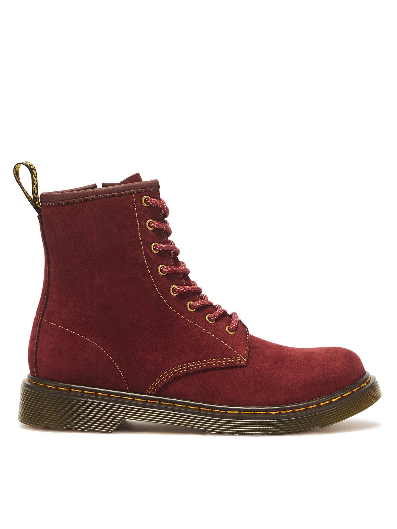 Dr Martens 1460 Y 8 Eye Cherry Milled Nubuck Boots - Red
