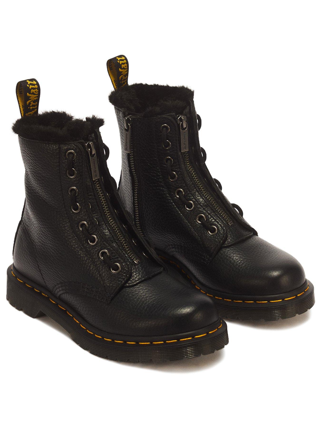 Image 2 of 7 of Dr Martens Womens Zip Front Lace Up Leather Ankle Boots - Black