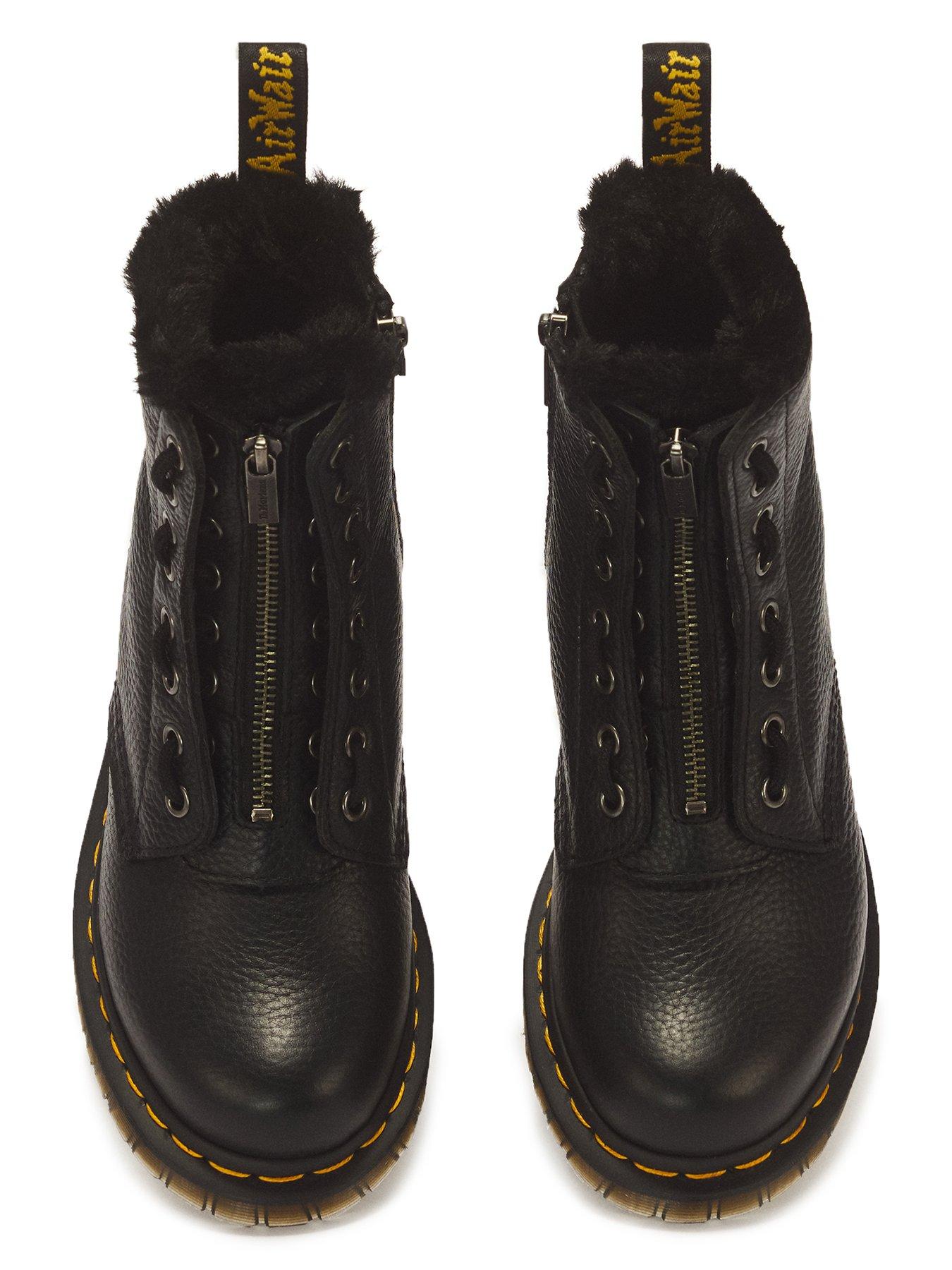 Image 4 of 7 of Dr Martens Womens Zip Front Lace Up Leather Ankle Boots - Black