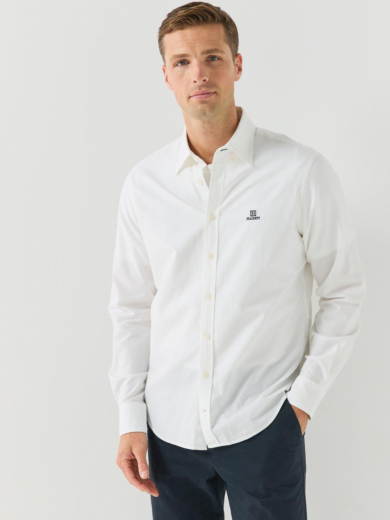 Image 1 of 6 of Hackett Mens Button-Down Collar Oxford Long Sleeve Shirt - White