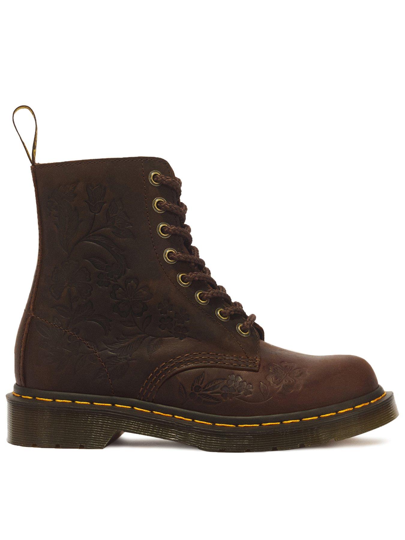 Image 1 of 7 of Dr Martens 1460 Pascal Emboss Floral 8 Eye Boot - Brown