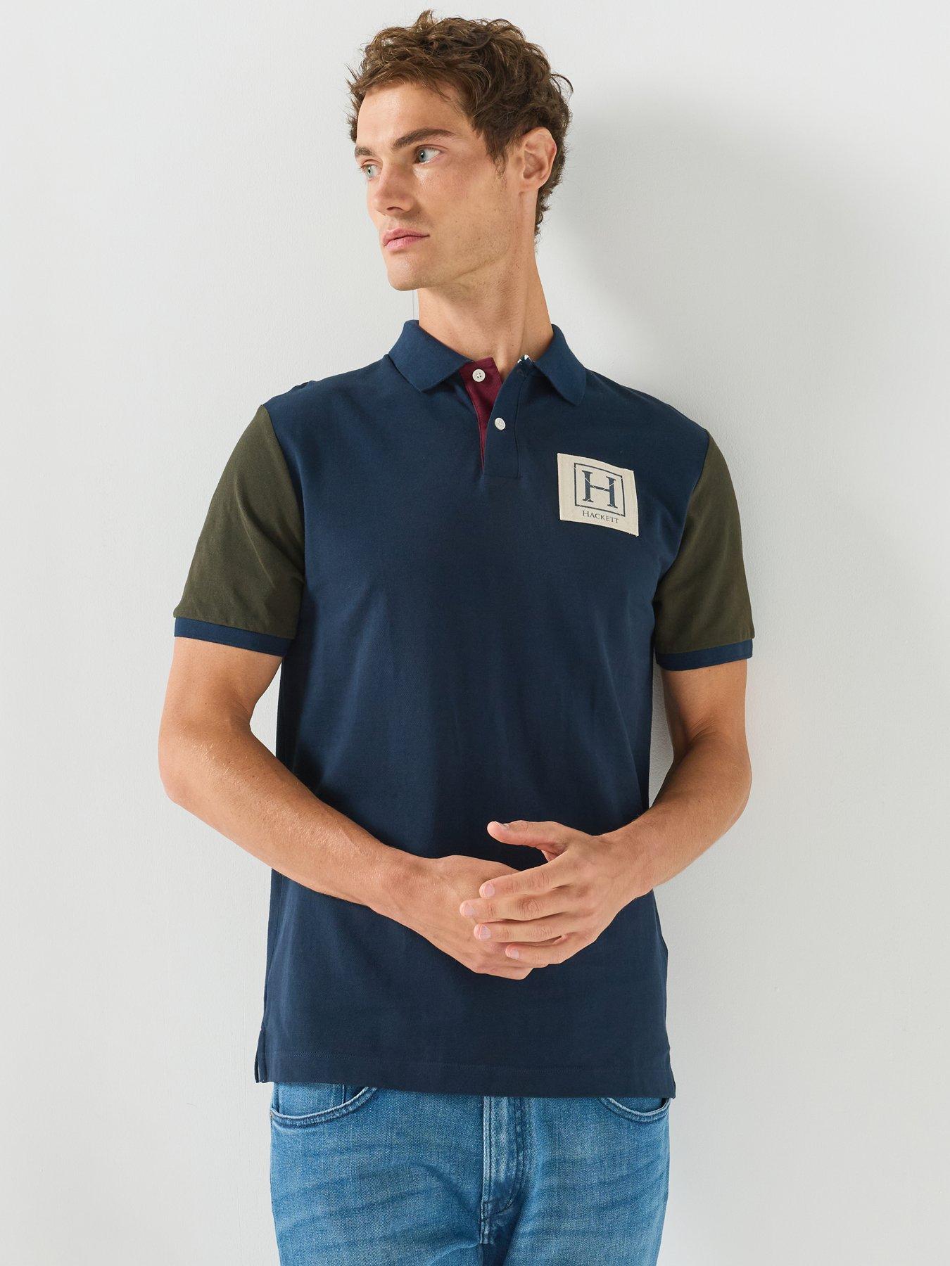 Image 1 of 6 of Hackett Heritage Contrast Sleeve Polo Shirt - Navy
