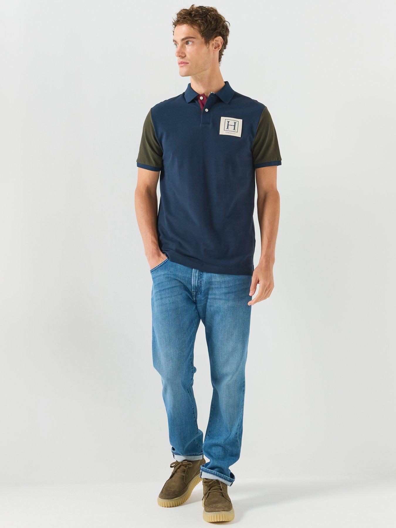 Image 3 of 6 of Hackett Heritage Contrast Sleeve Polo Shirt - Navy