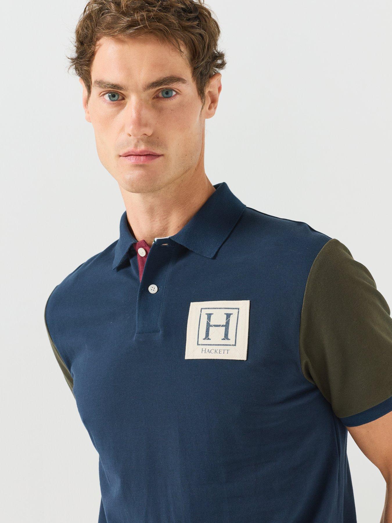 Image 4 of 6 of Hackett Heritage Contrast Sleeve Polo Shirt - Navy