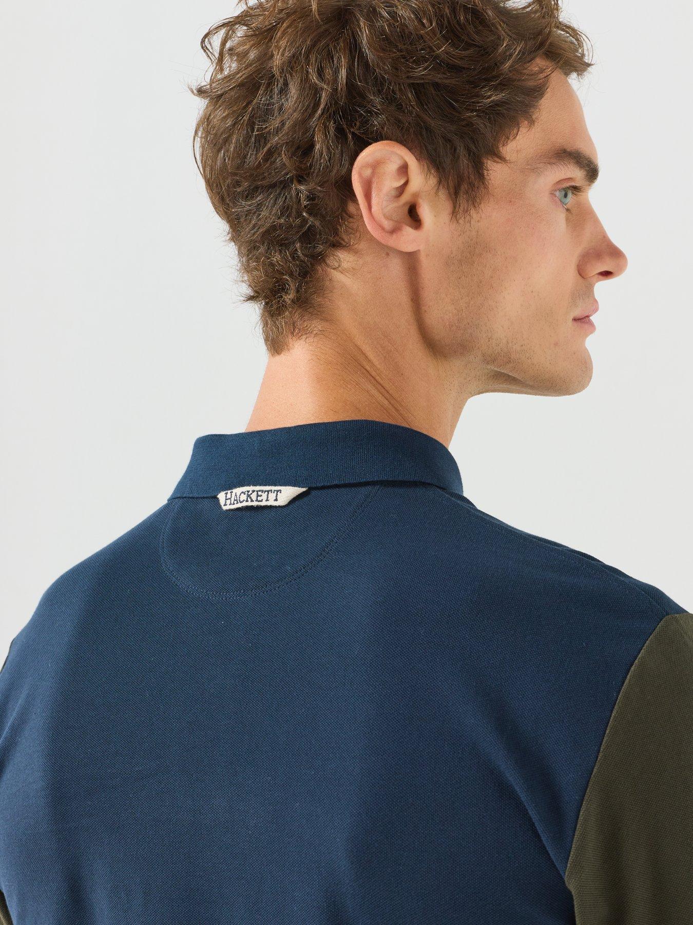 Image 5 of 6 of Hackett Heritage Contrast Sleeve Polo Shirt - Navy