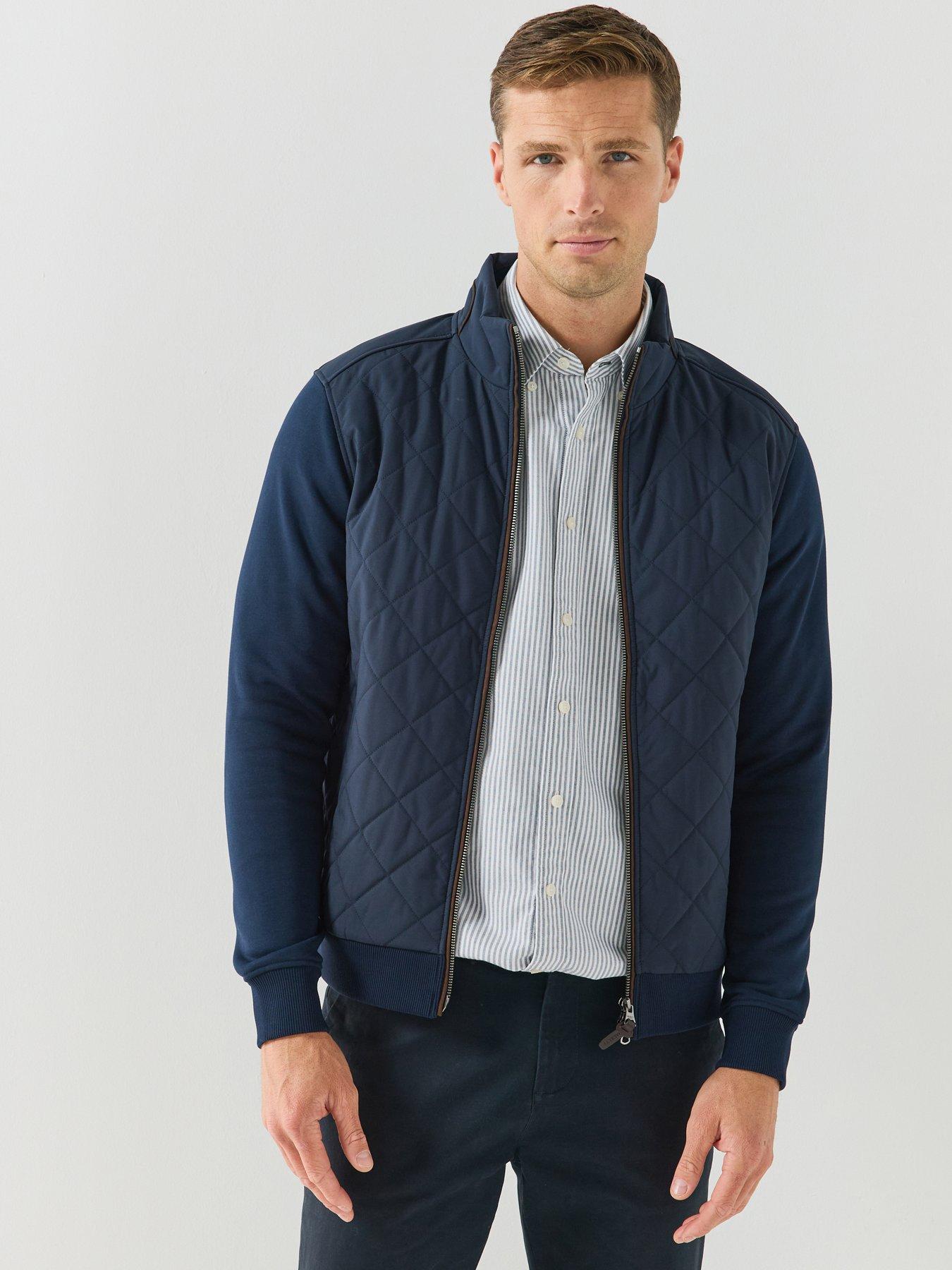 Image 1 of 6 of Hackett Mens Quilted Hybrid Zip Through Sweatshirt - Navy