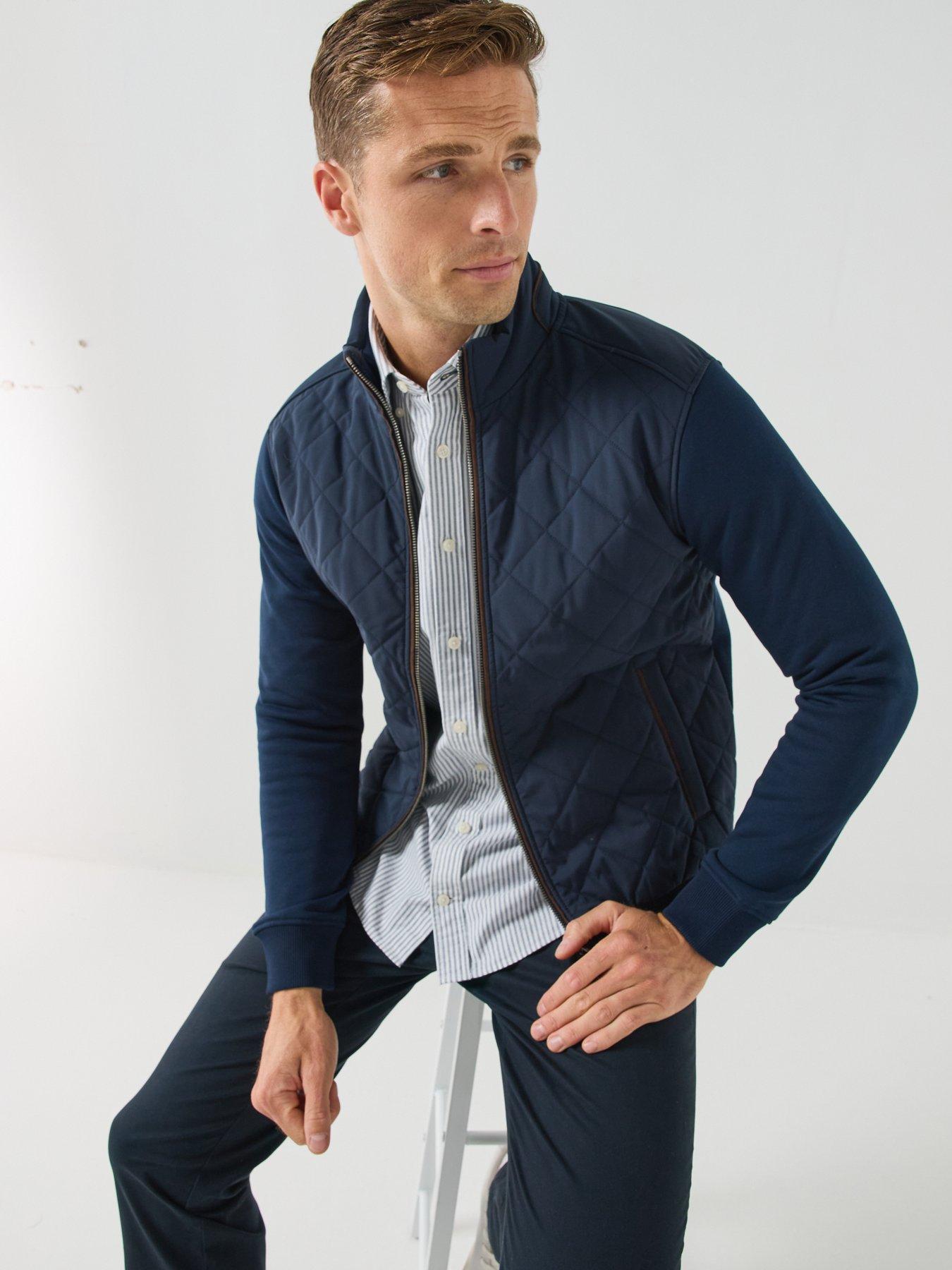 Image 4 of 6 of Hackett Mens Quilted Hybrid Zip Through Sweatshirt - Navy