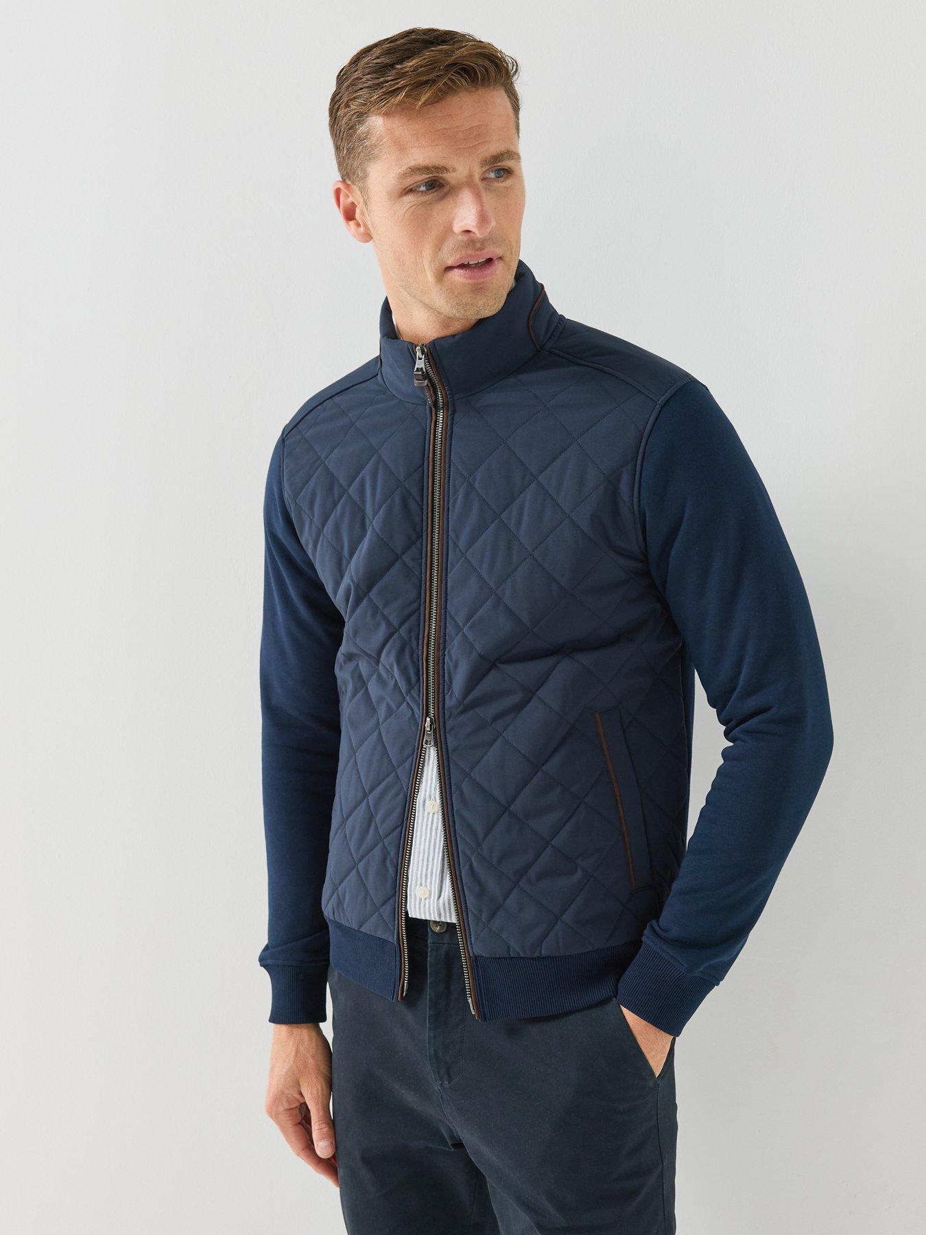Image 5 of 6 of Hackett Mens Quilted Hybrid Zip Through Sweatshirt - Navy