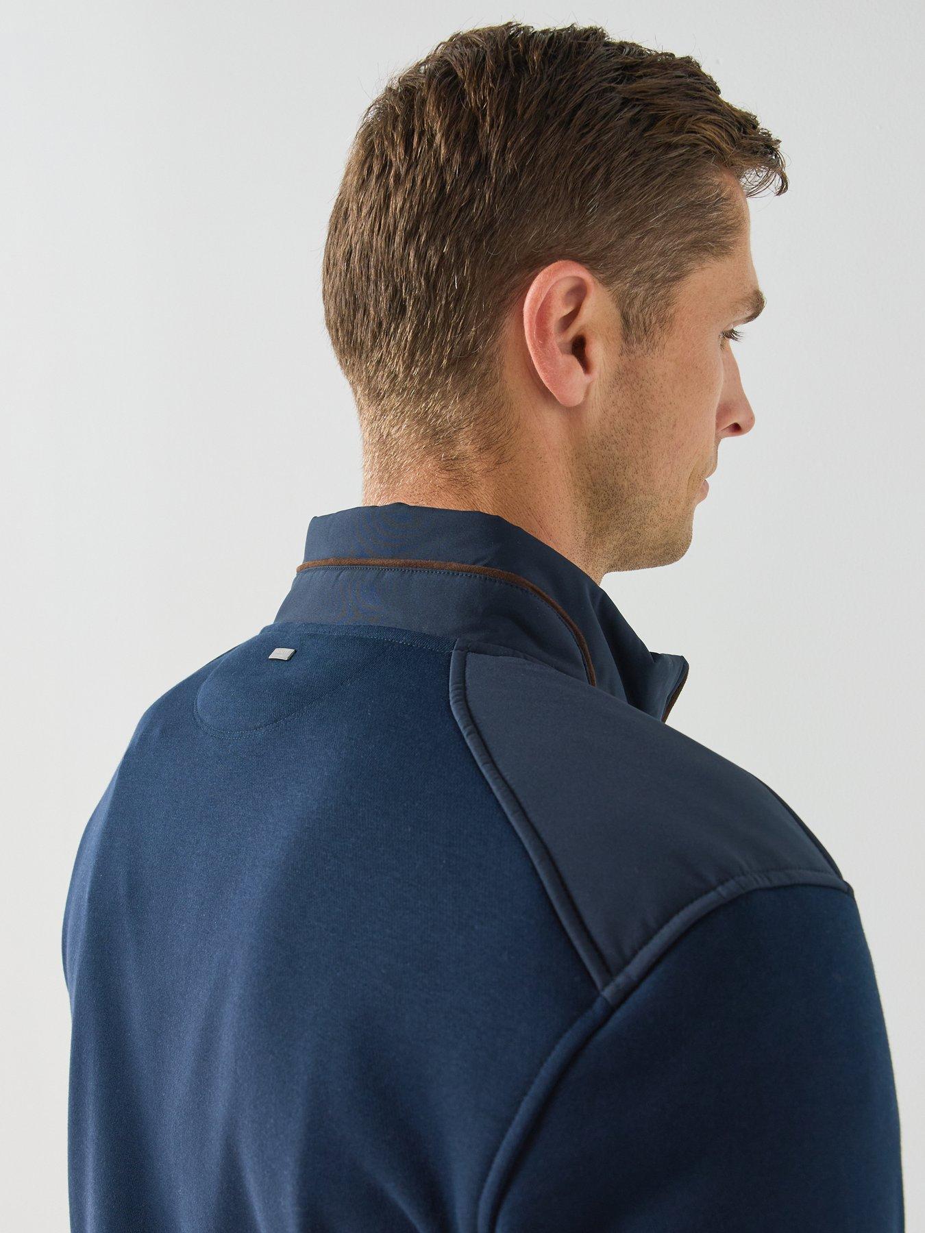 Image 6 of 6 of Hackett Mens Quilted Hybrid Zip Through Sweatshirt - Navy