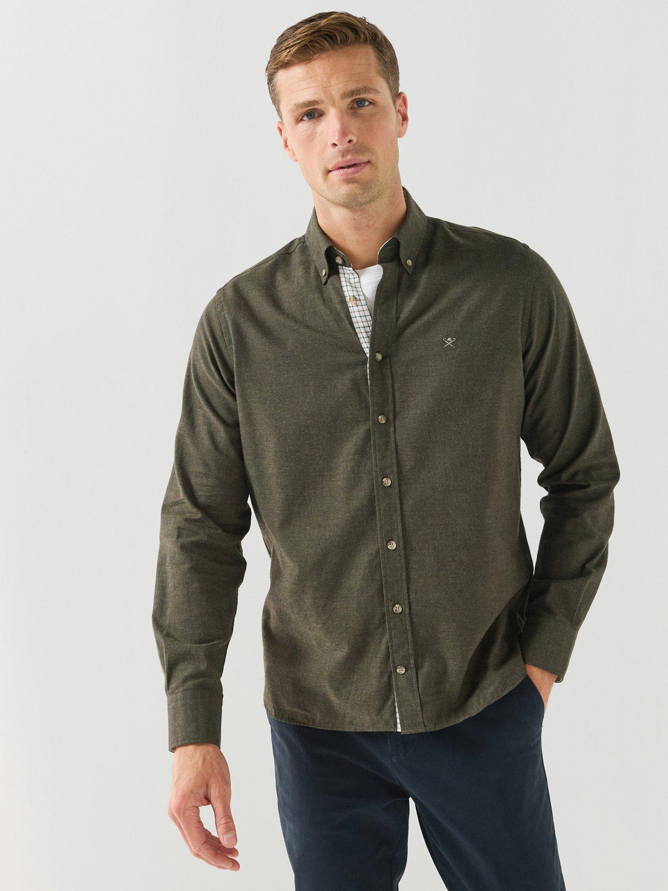 Image 1 of 6 of Hackett Mens Flannel Multi Trim Long Sleeve Shirt - Dark Green