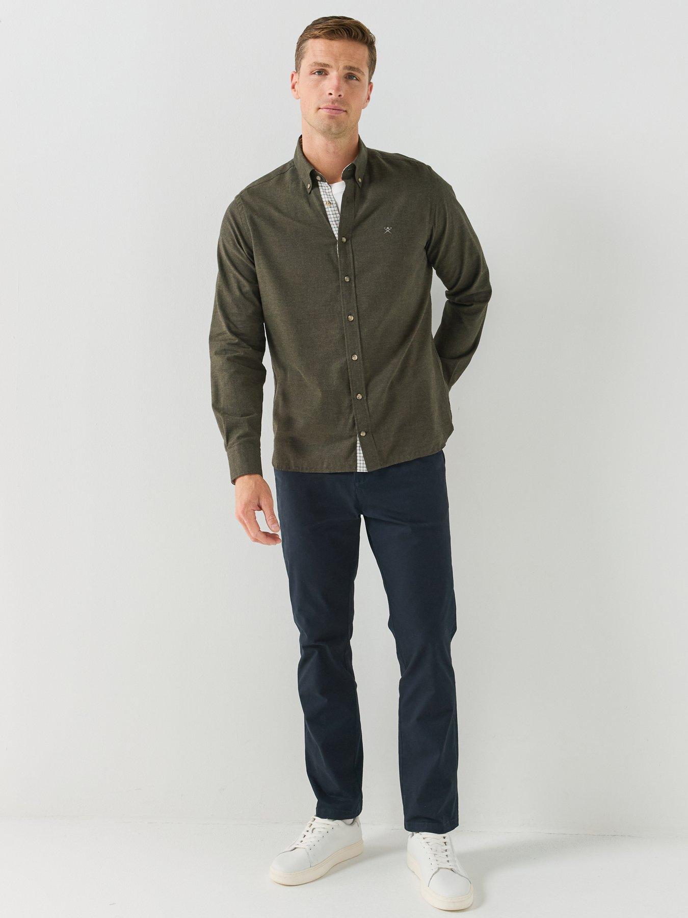 Image 3 of 6 of Hackett Mens Flannel Multi Trim Long Sleeve Shirt - Dark Green