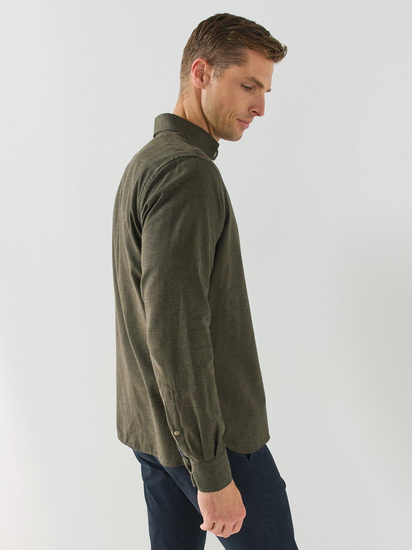 Image 4 of 6 of Hackett Mens Flannel Multi Trim Long Sleeve Shirt - Dark Green