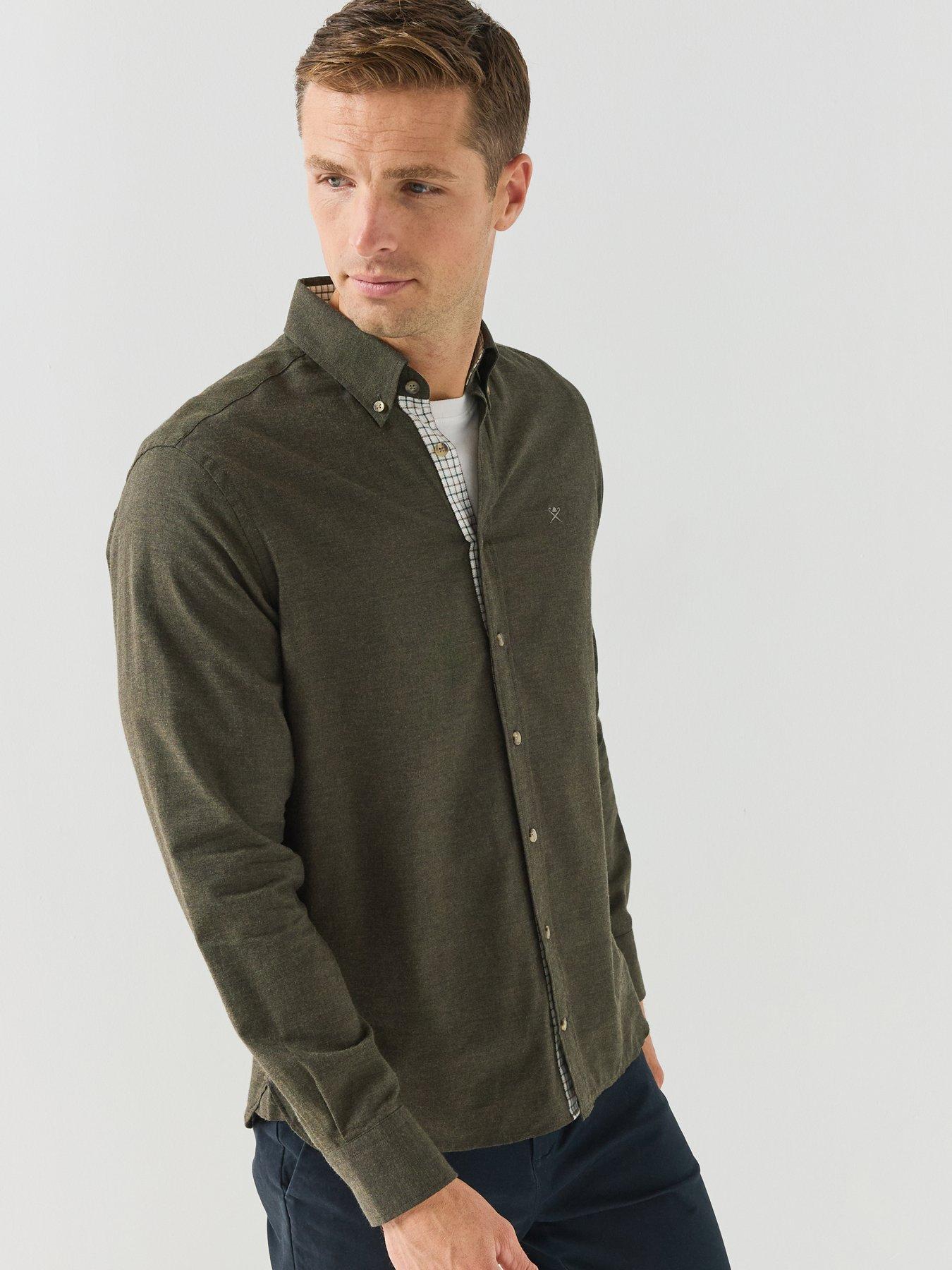 Image 5 of 6 of Hackett Mens Flannel Multi Trim Long Sleeve Shirt - Dark Green